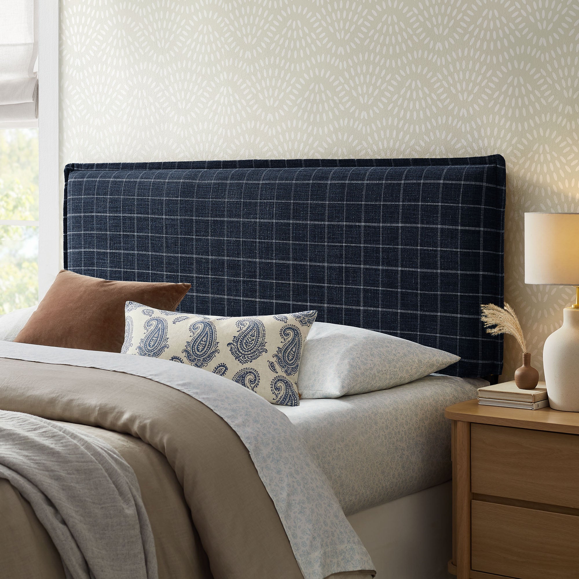 Camille Checkered Linen Blend Headboard