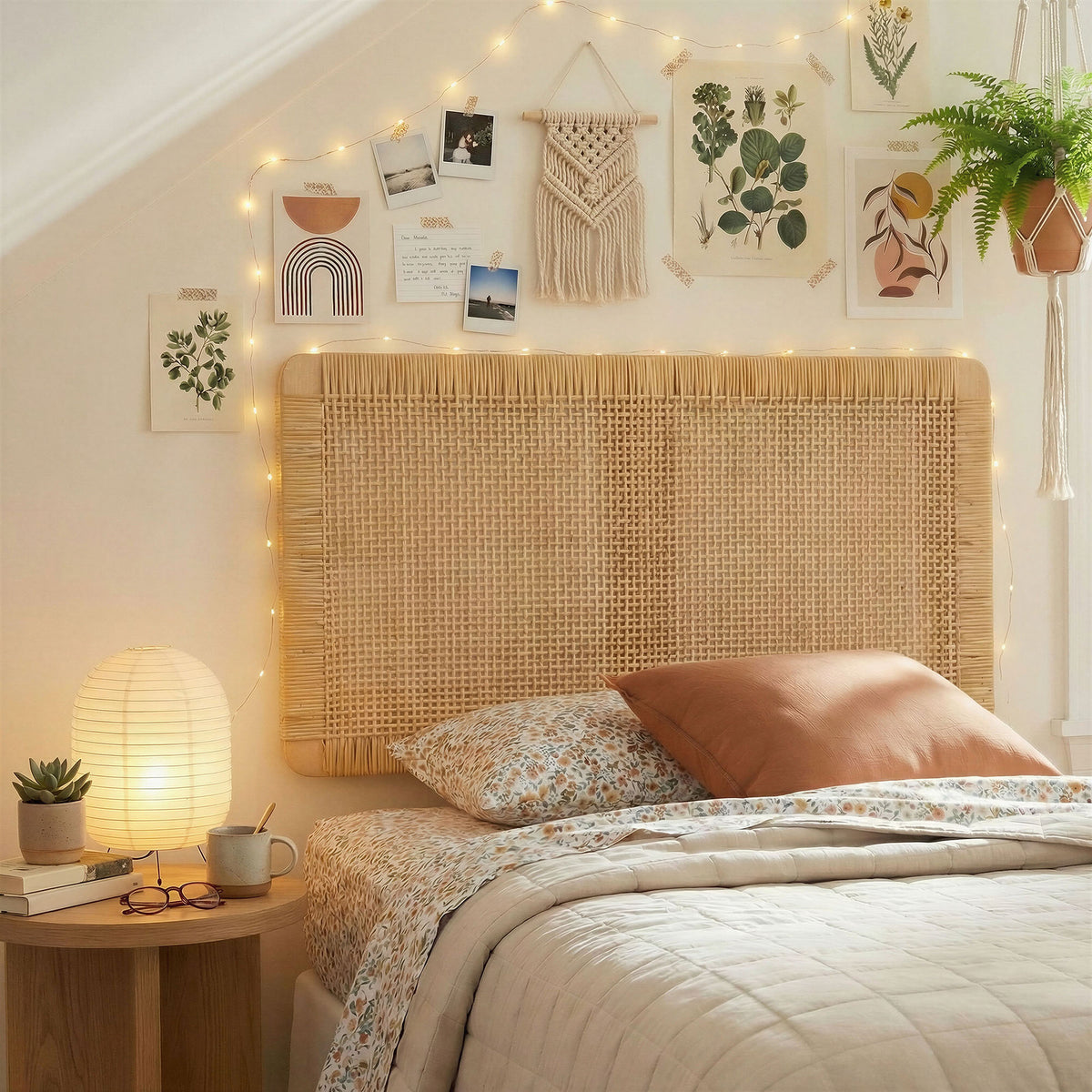 Sandy Wall Mounted Wood and Rattan Headboard