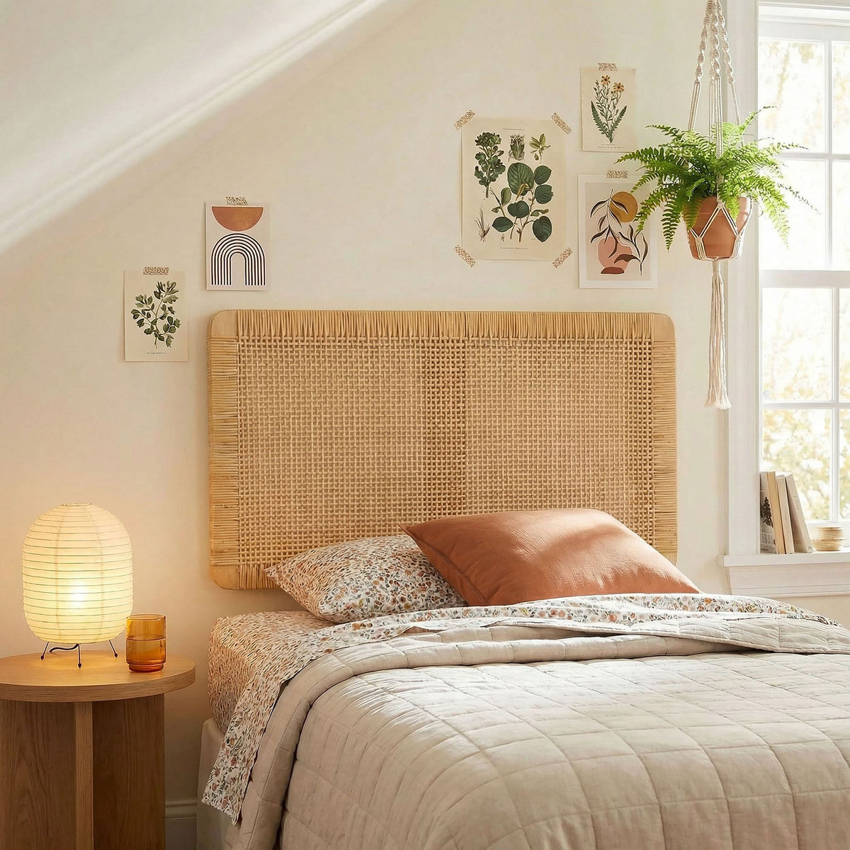 Sandy Wall Mounted Wood and Rattan Headboard