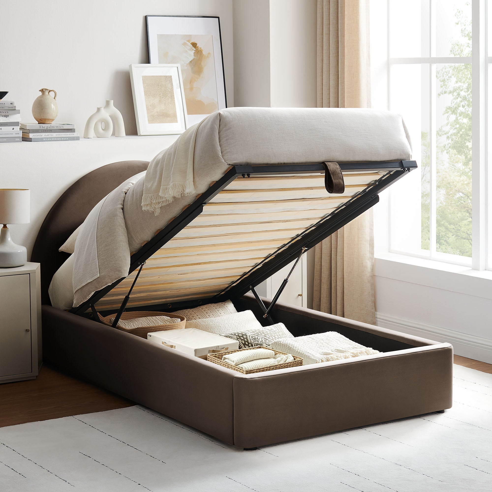 Resort Arched Performance Velvet Storage Platform Bed Frame