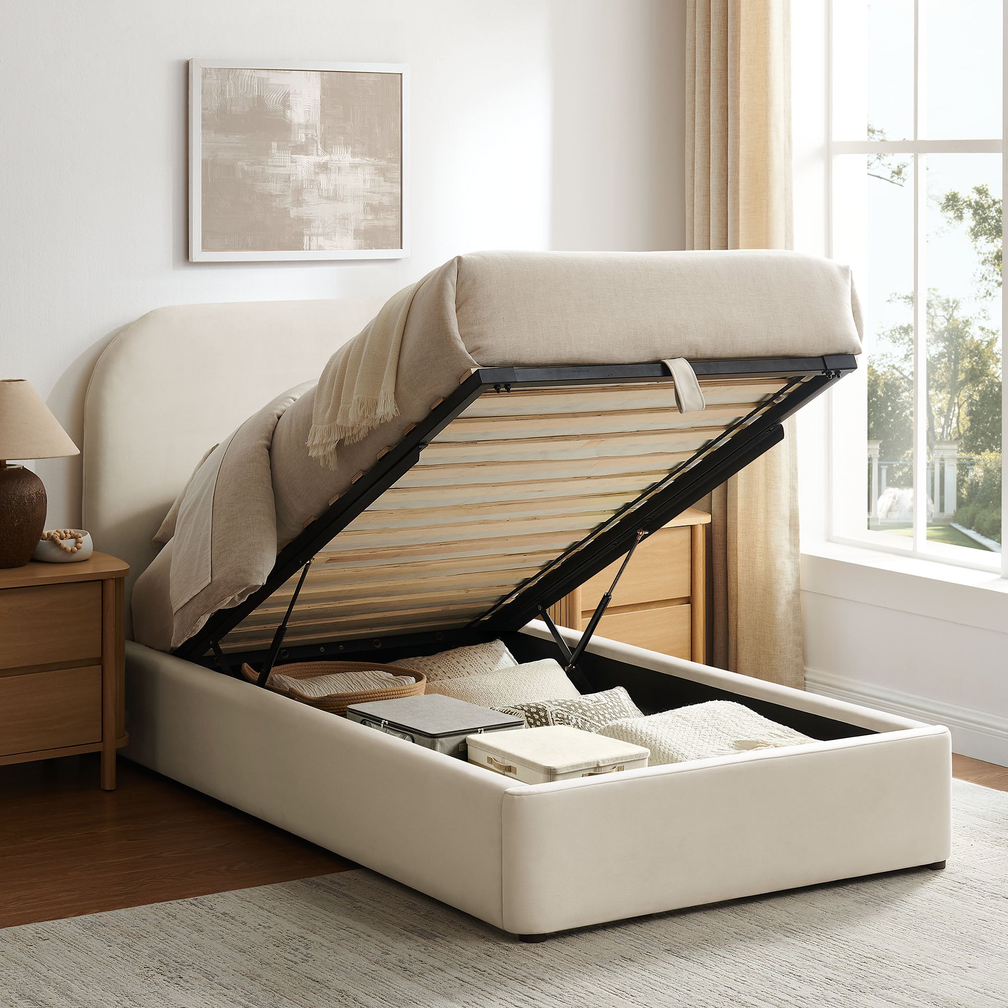 Keynote Performance Velvet Storage Platform Bed Frame