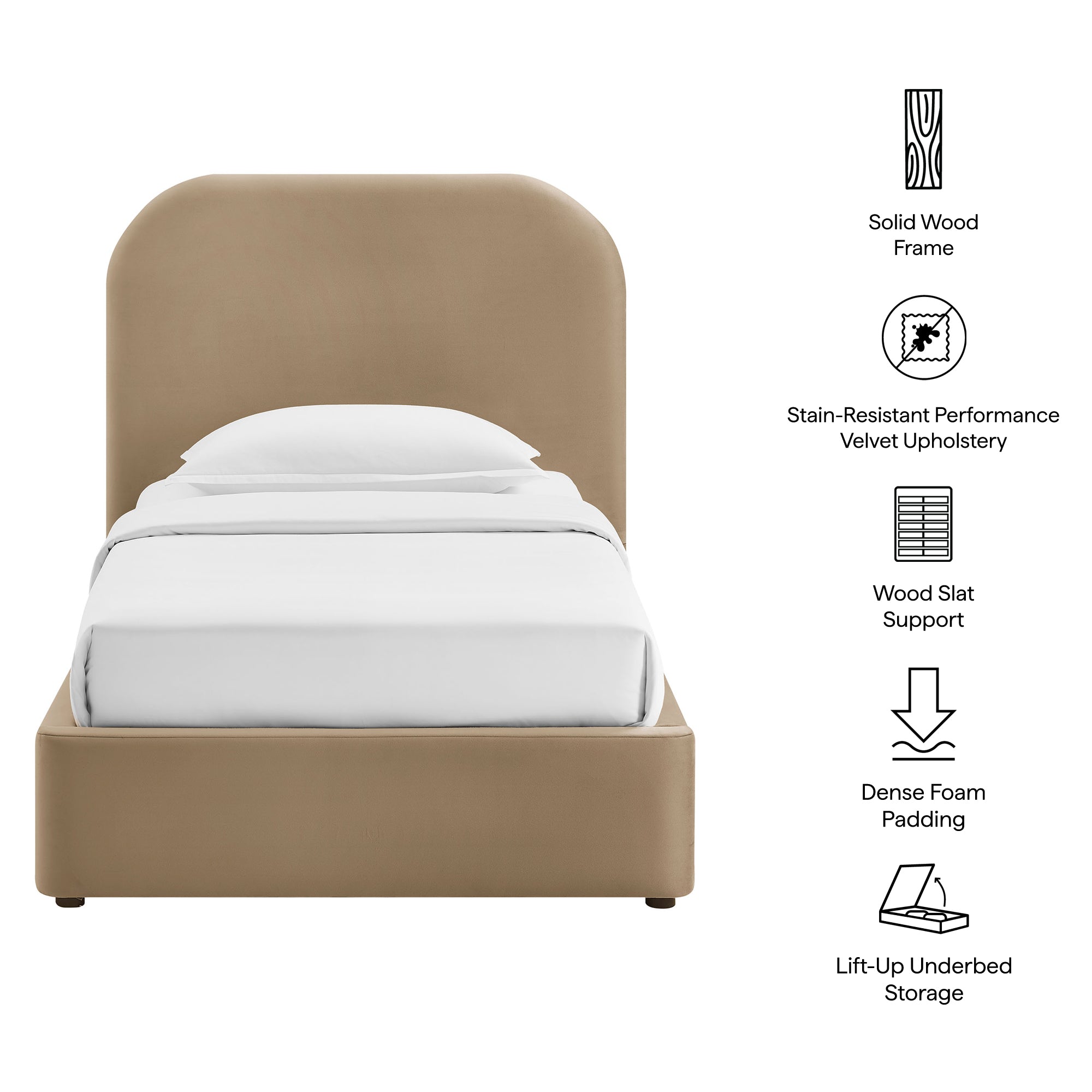 Keynote Performance Velvet Storage Platform Bed Frame