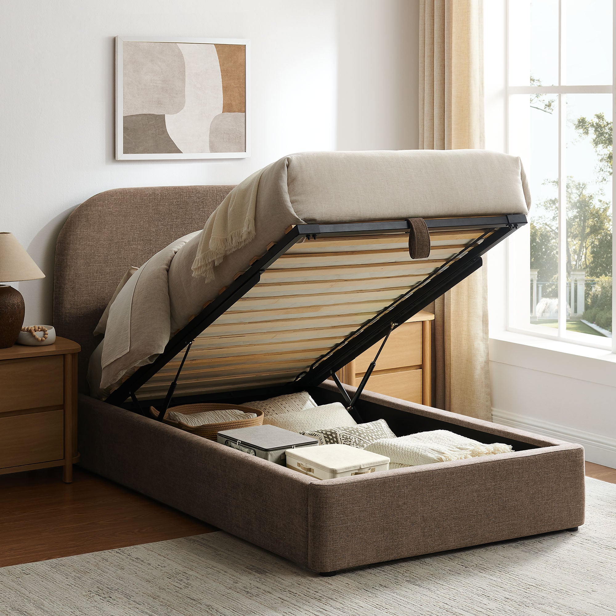 Keynote Fabric Upholstered Storage Platform Bed Frame