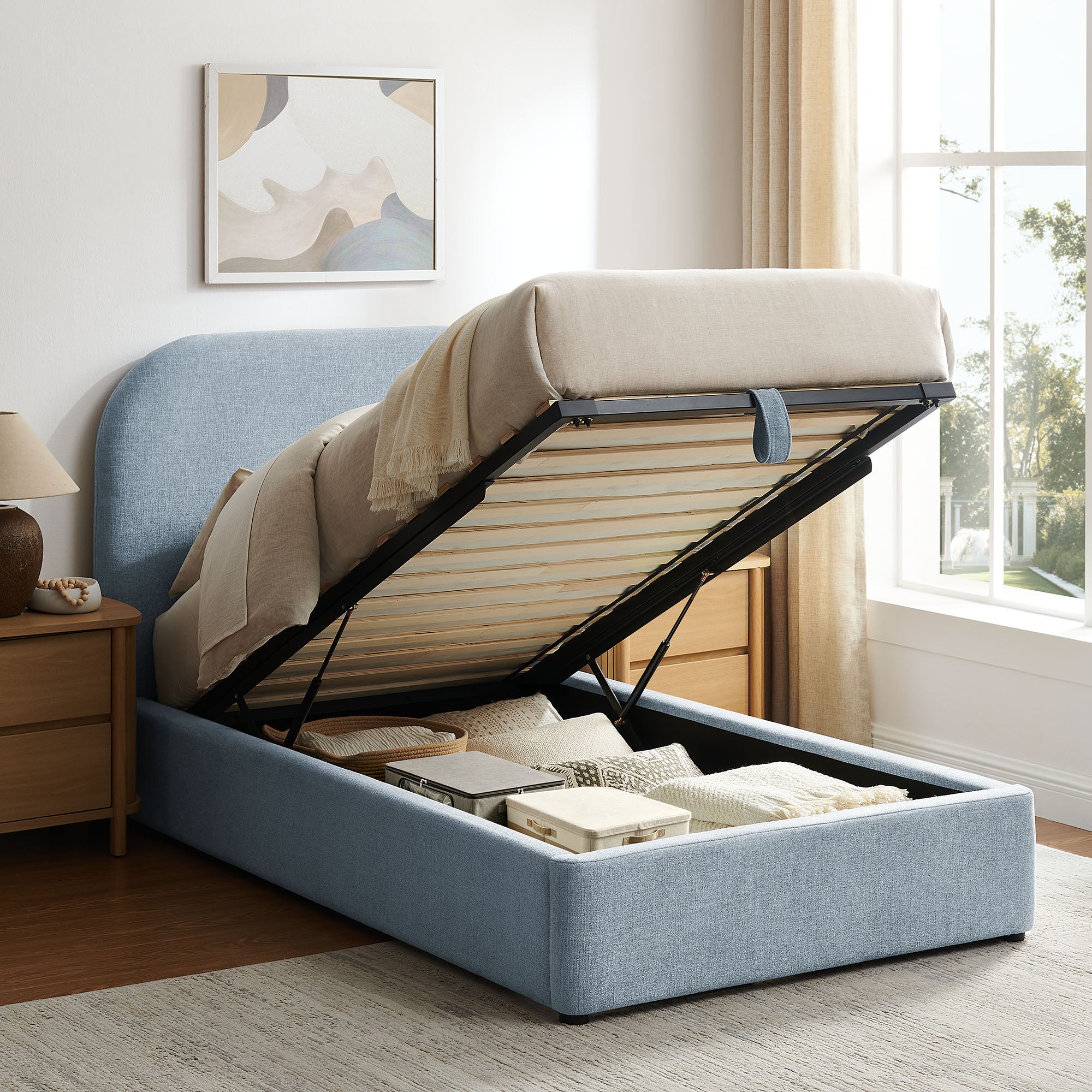 Keynote Fabric Upholstered Storage Platform Bed Frame