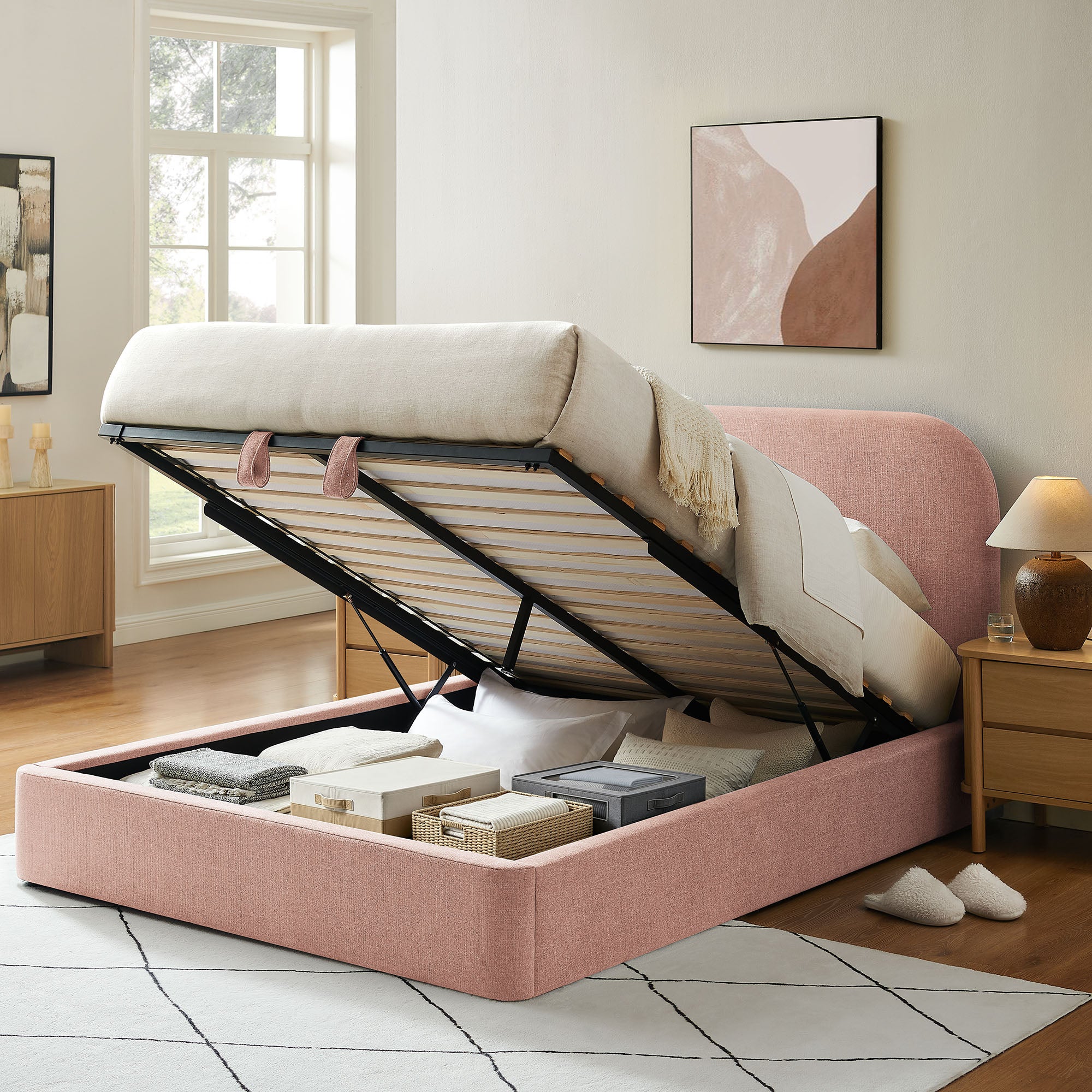Keynote Fabric Upholstered Storage Platform Bed Frame