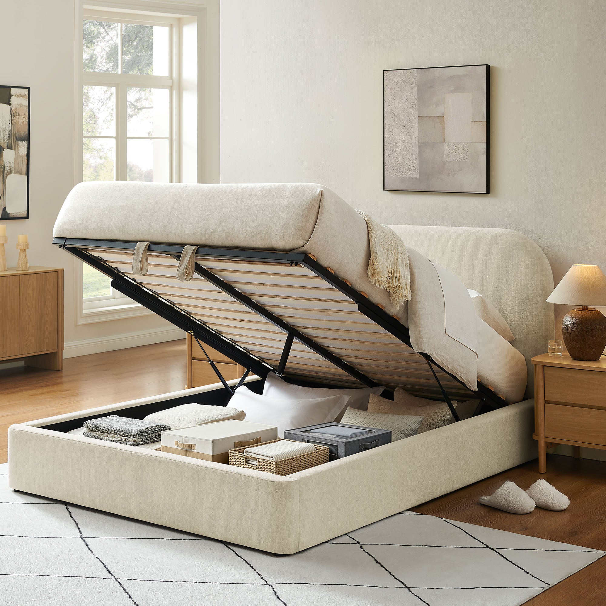 Keynote Fabric Upholstered Storage Platform Bed Frame