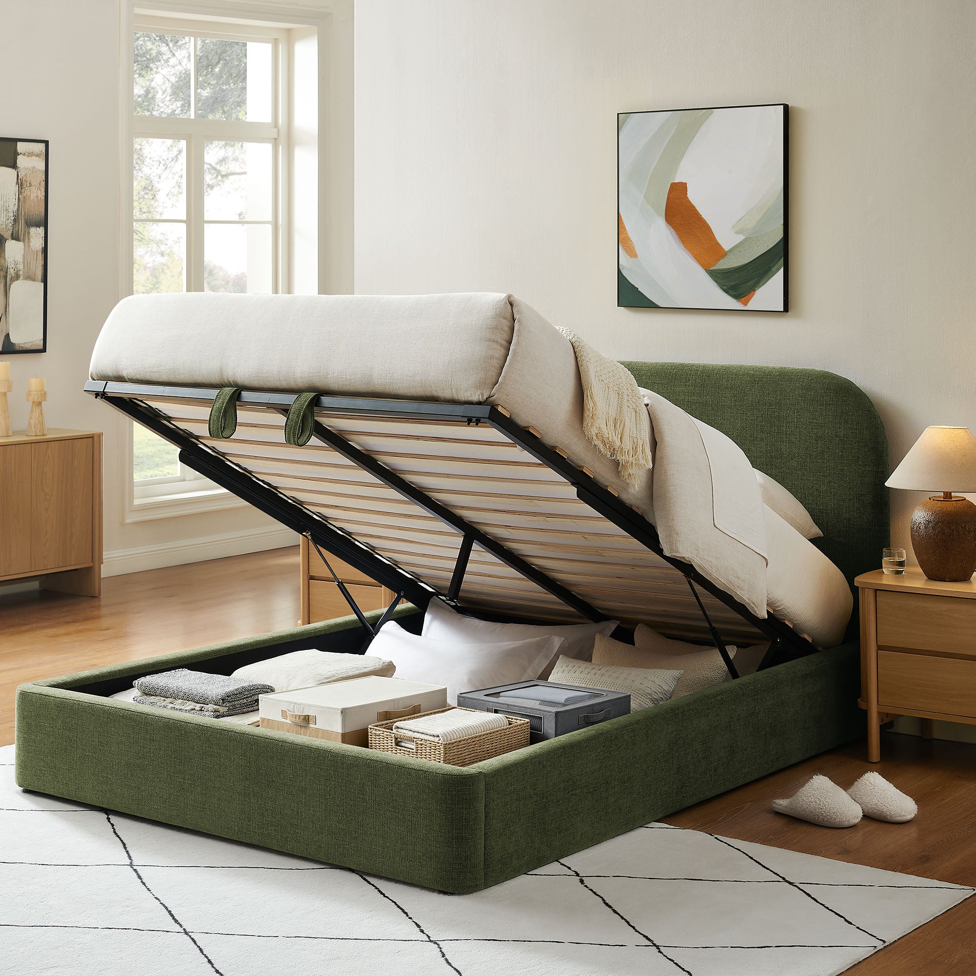 Keynote Fabric Upholstered Storage Platform Bed Frame