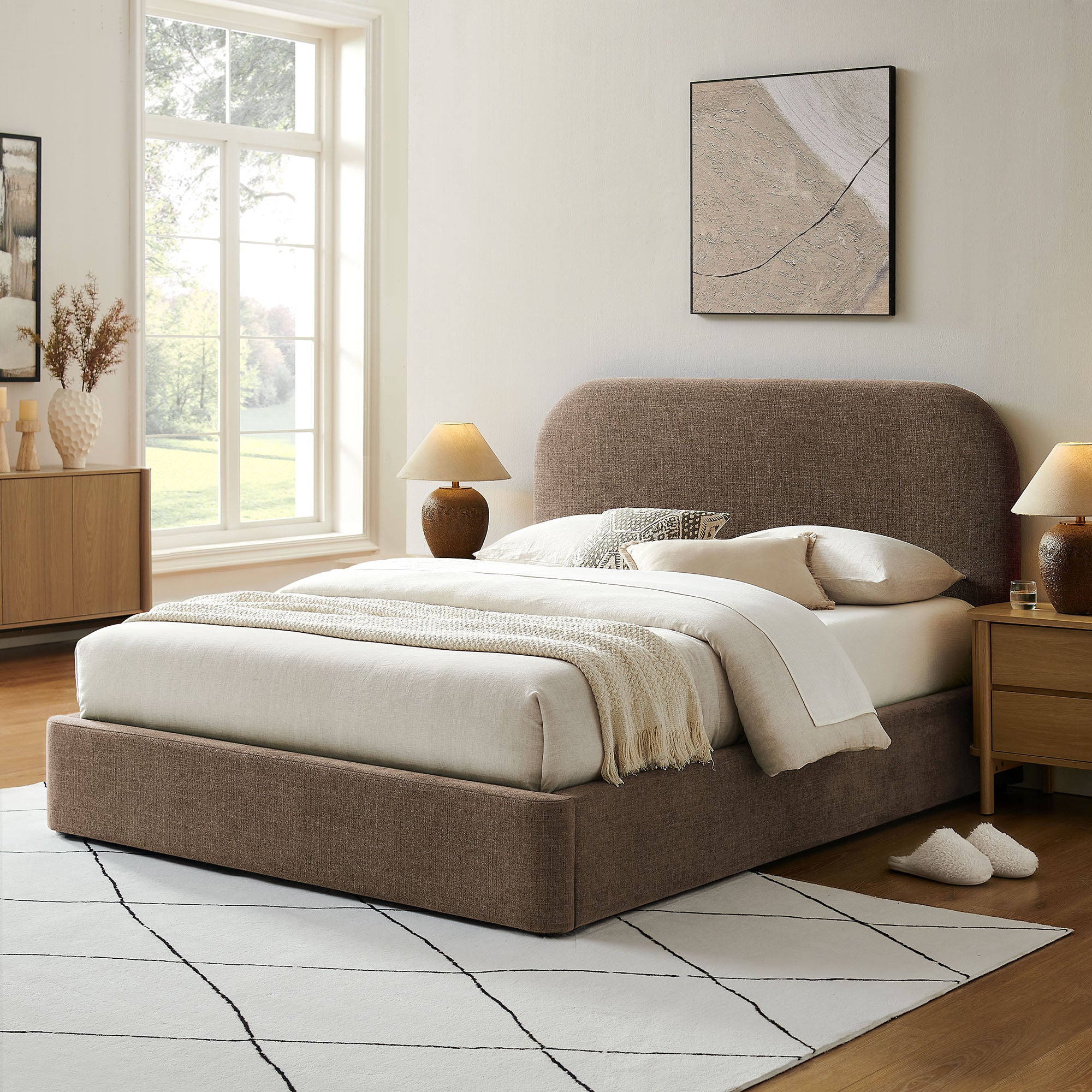 Keynote Fabric Upholstered Storage Platform Bed Frame