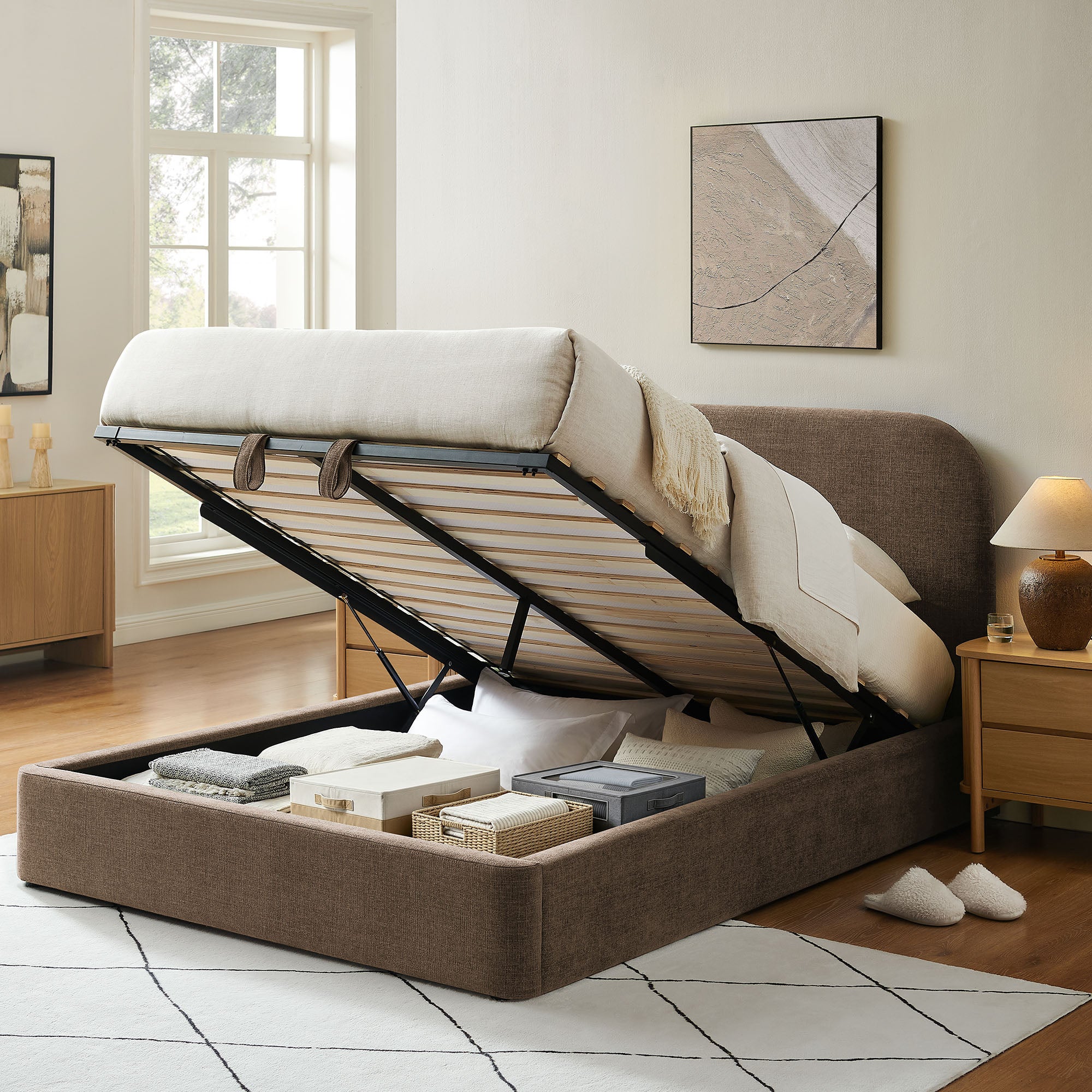 Keynote Fabric Upholstered Storage Platform Bed Frame