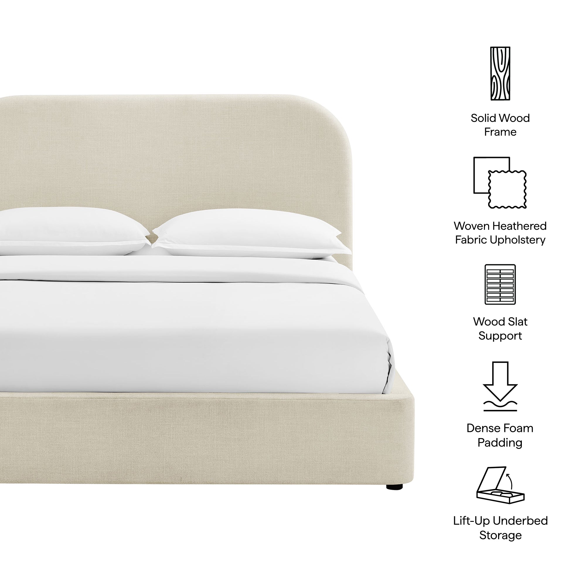 Keynote Fabric Upholstered Storage Platform Bed Frame