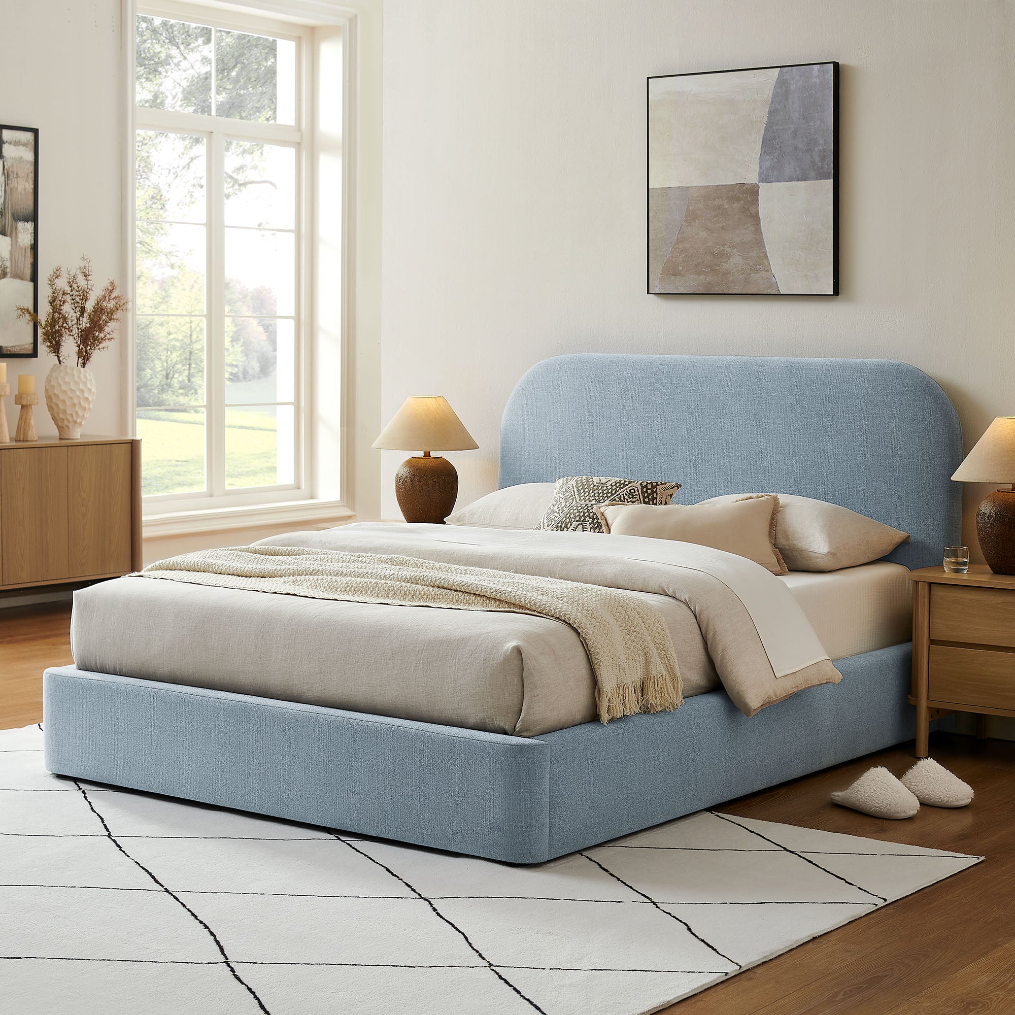Keynote Fabric Upholstered Storage Platform Bed Frame