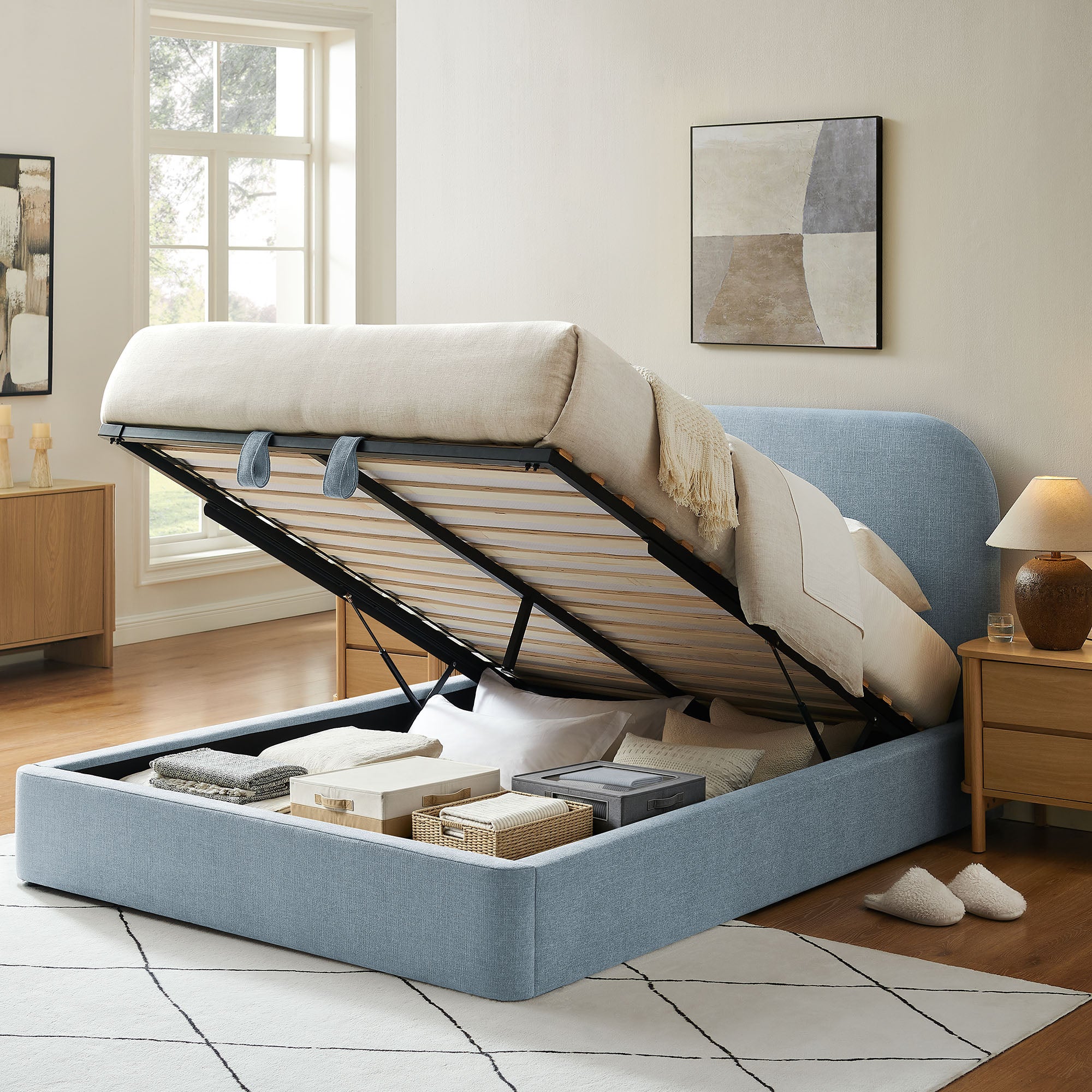 Keynote Fabric Upholstered Storage Platform Bed Frame
