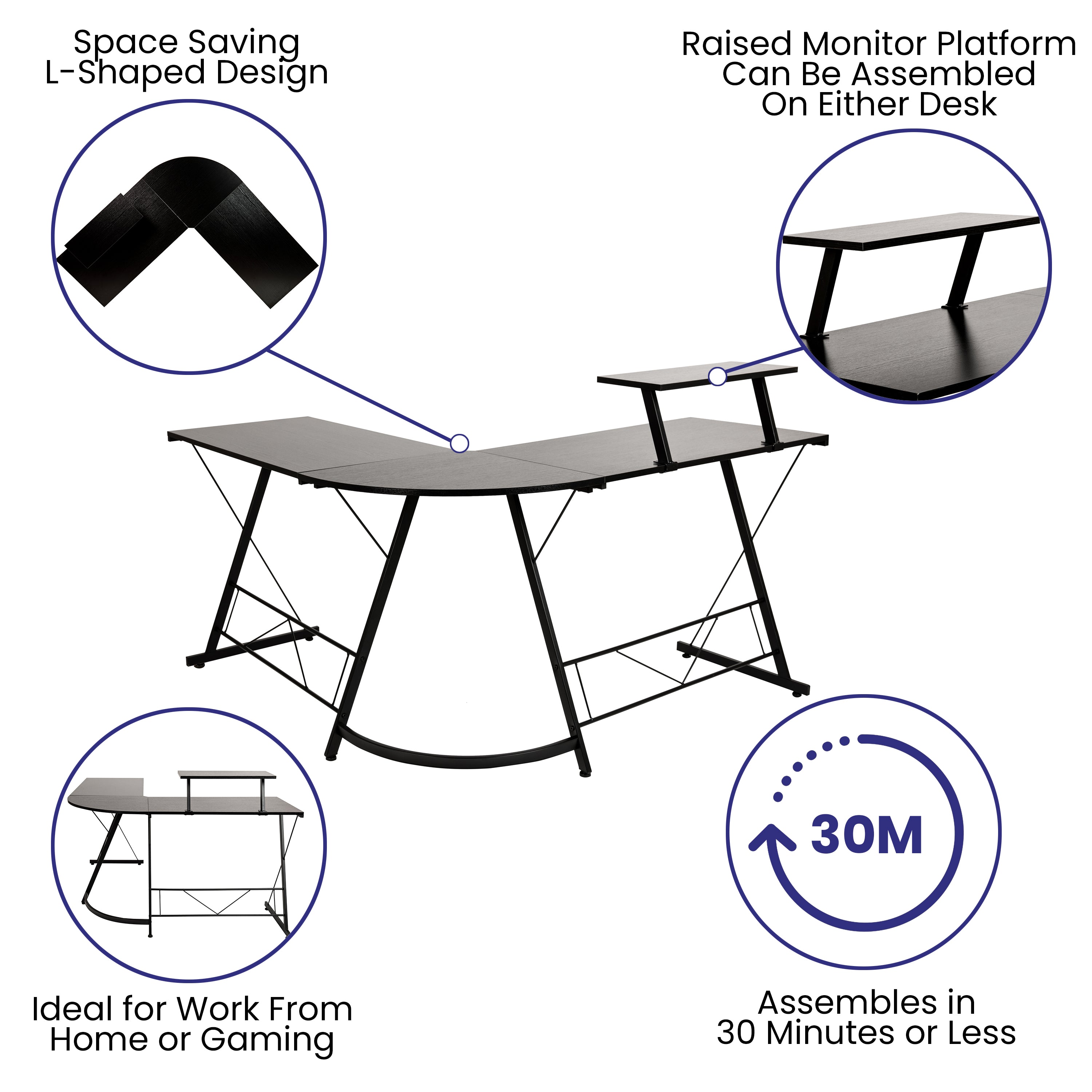 L-Shaped Desk 71.5" Computer Corner Desk, Home Office Corner Desk, Gaming Desk, Space Saving, Easy to Assemble