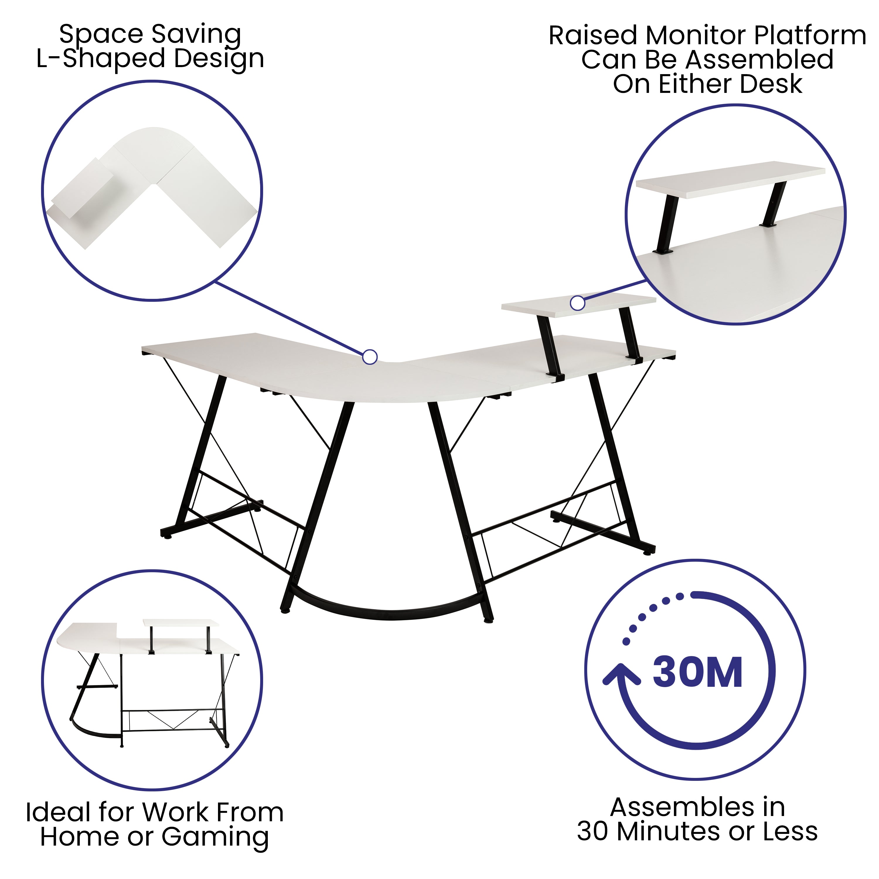 L-Shaped Desk 71.5" Computer Corner Desk, Home Office Corner Desk, Gaming Desk, Space Saving, Easy to Assemble