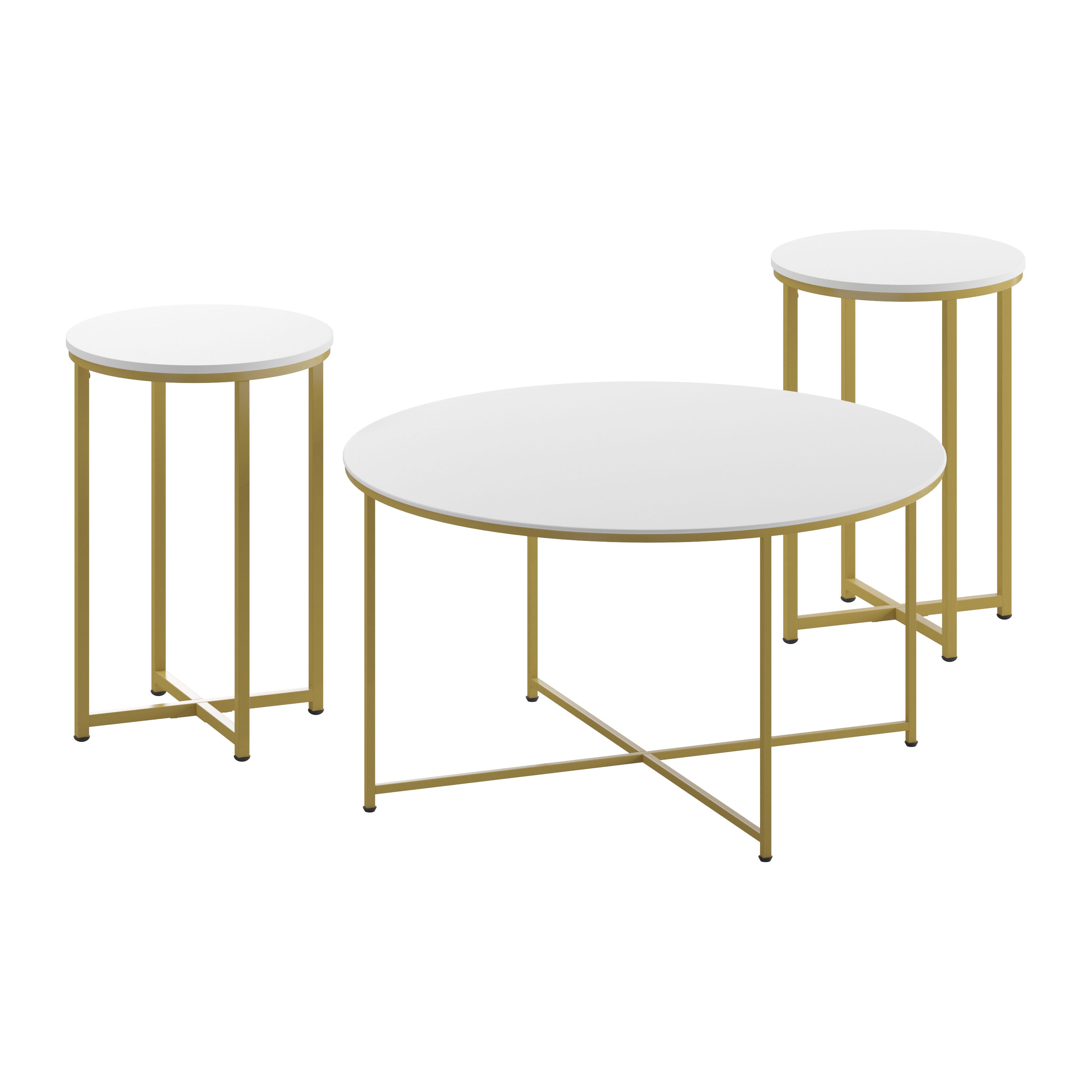 Hampstead Collection Coffee and End Table Set - Laminate Top with Crisscross Frame, 3 Piece Occasional Table Set