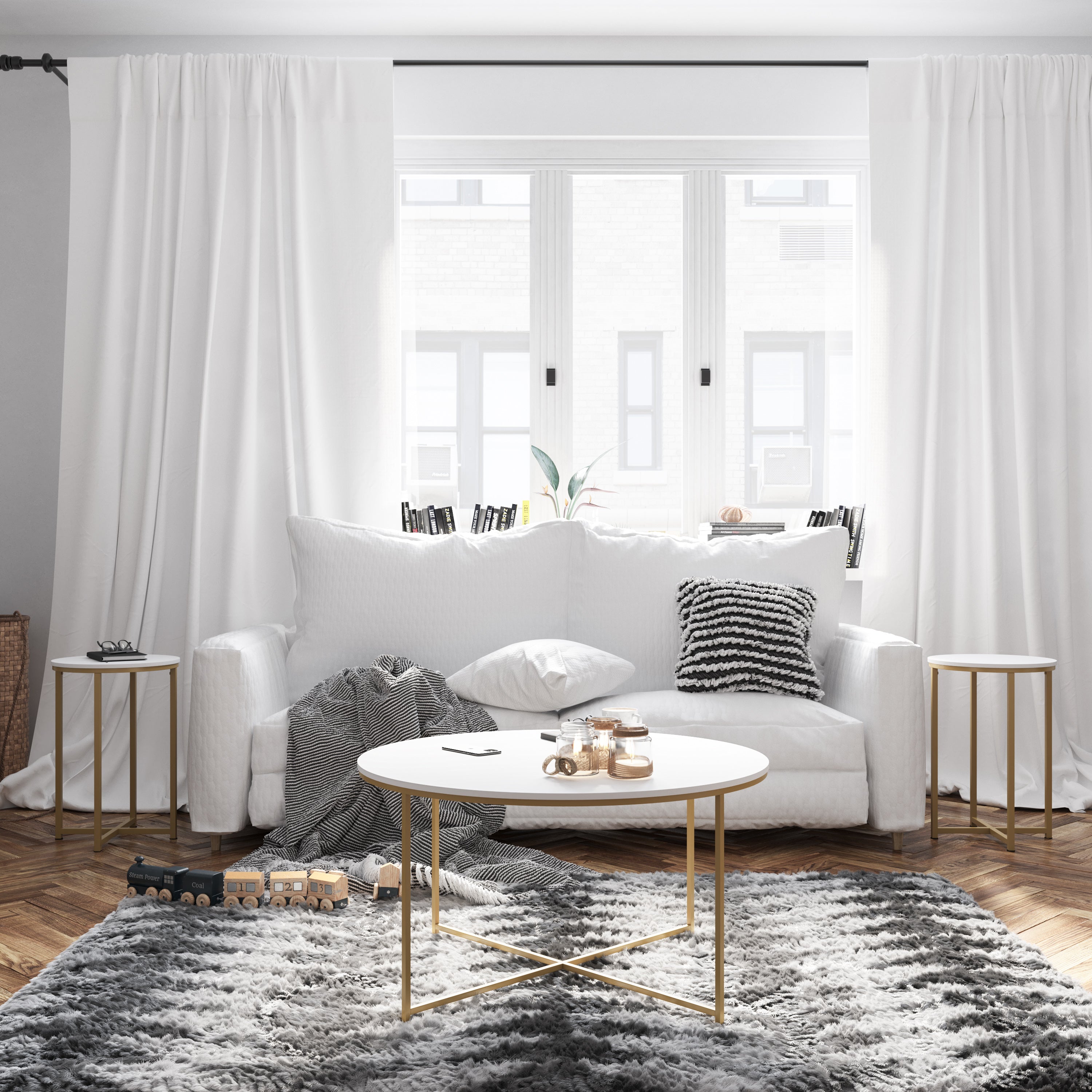Hampstead Collection Coffee and End Table Set - Laminate Top with Crisscross Frame, 3 Piece Occasional Table Set