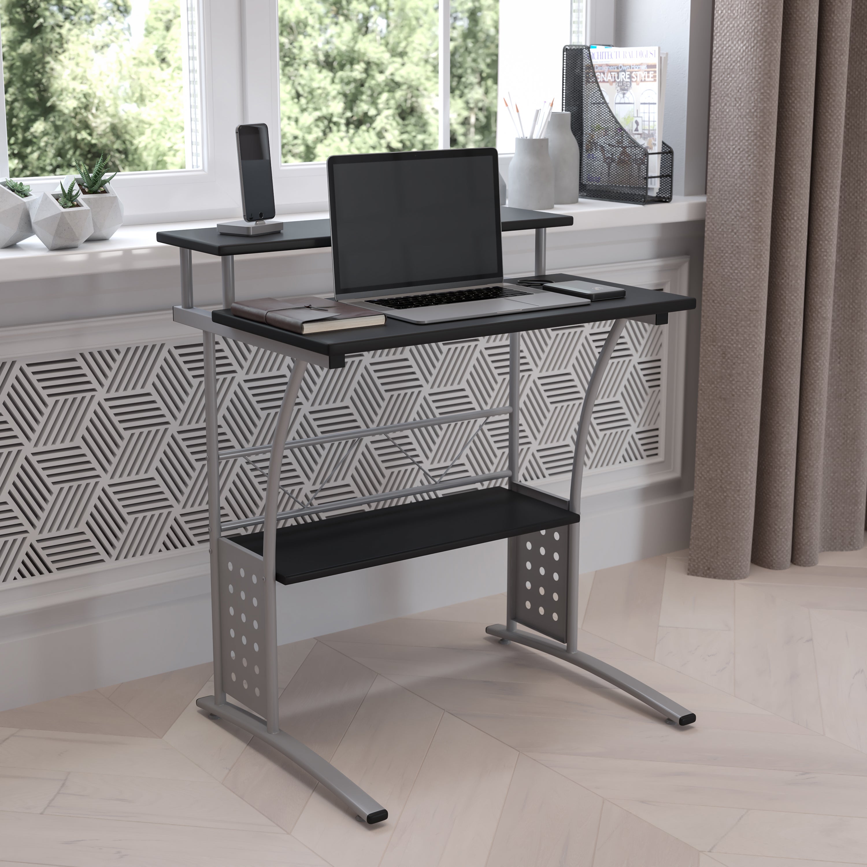 Computer Desk with Top and Lower Storage Shelves