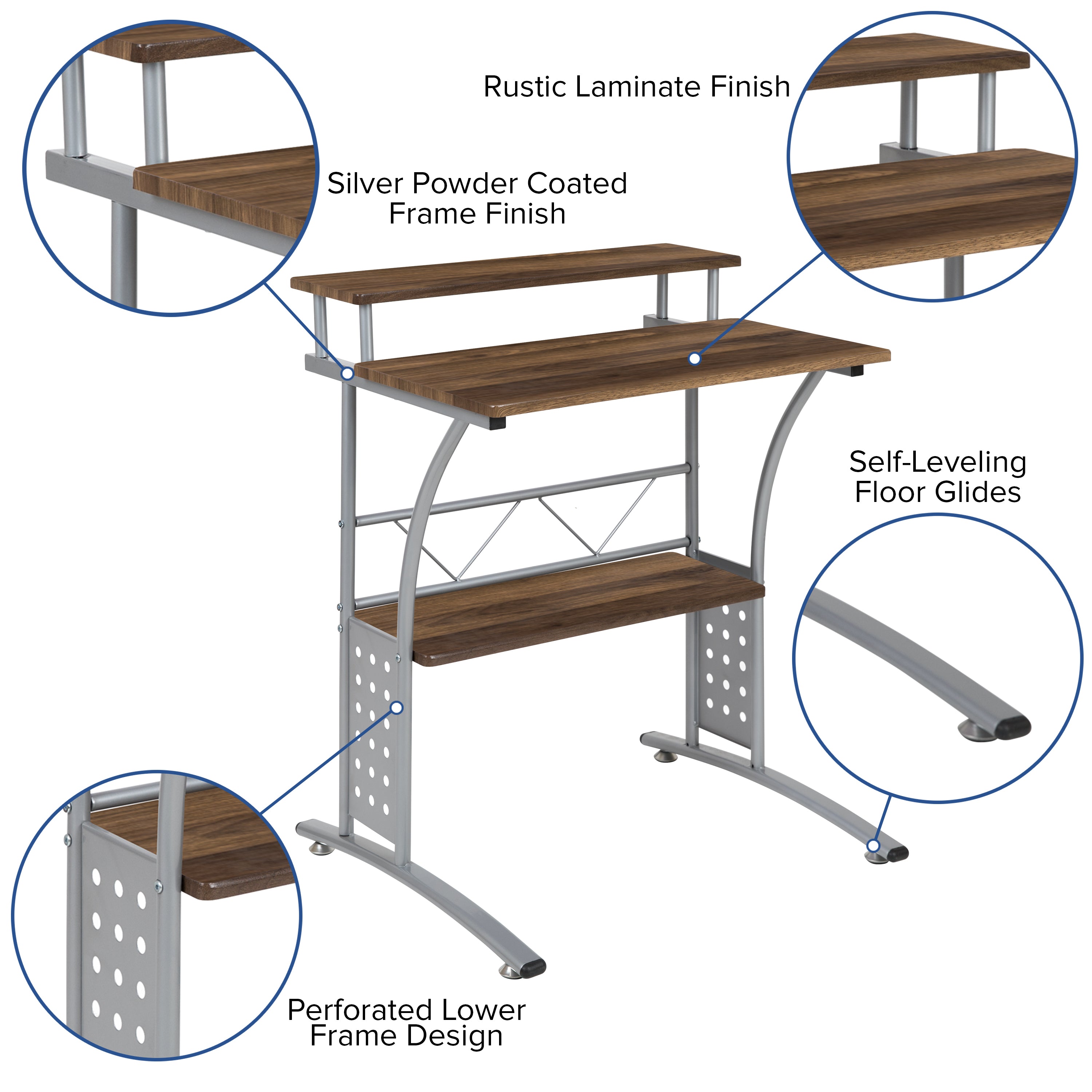 Computer Desk with Top and Lower Storage Shelves