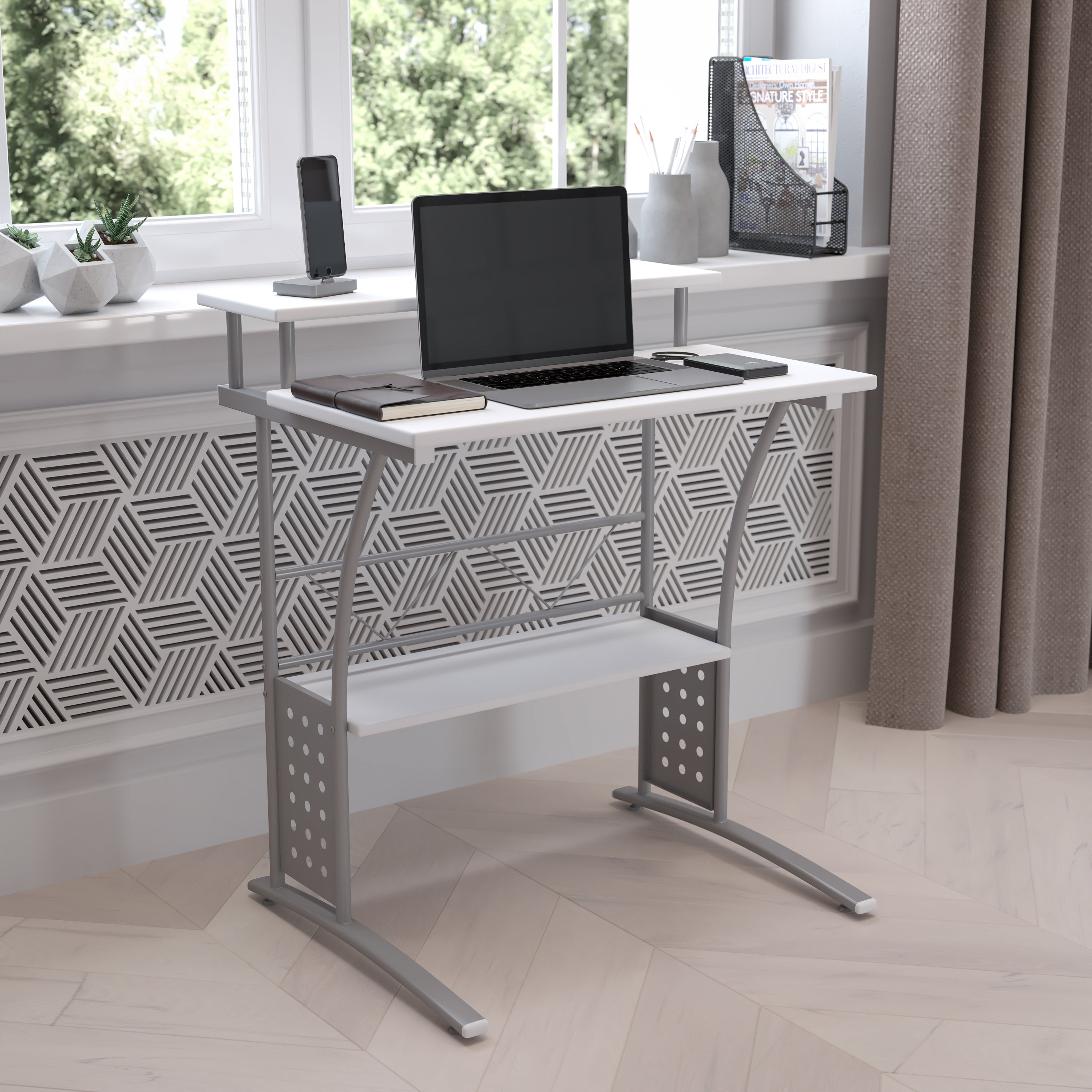 Computer Desk with Top and Lower Storage Shelves