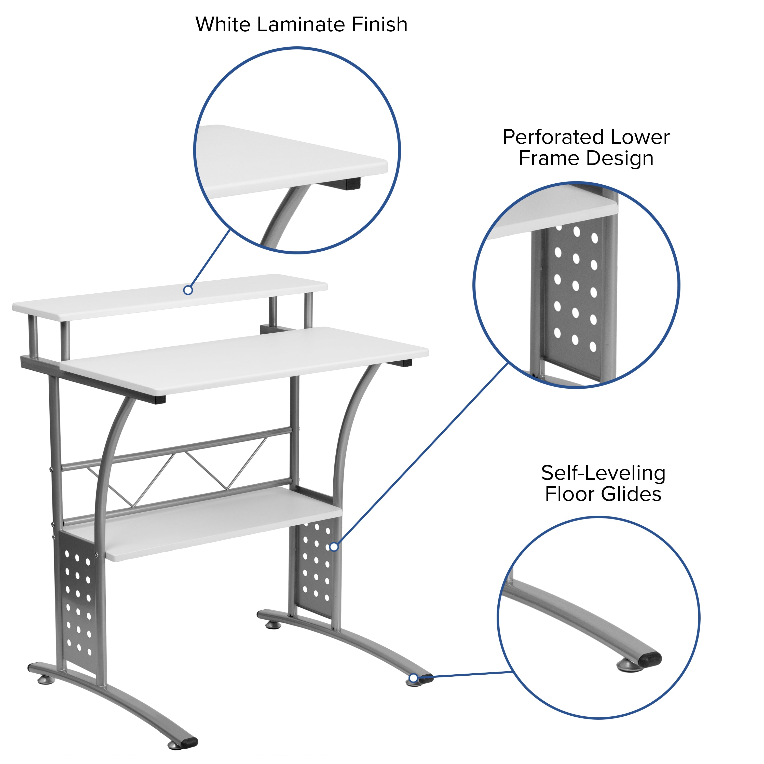 Computer Desk with Top and Lower Storage Shelves