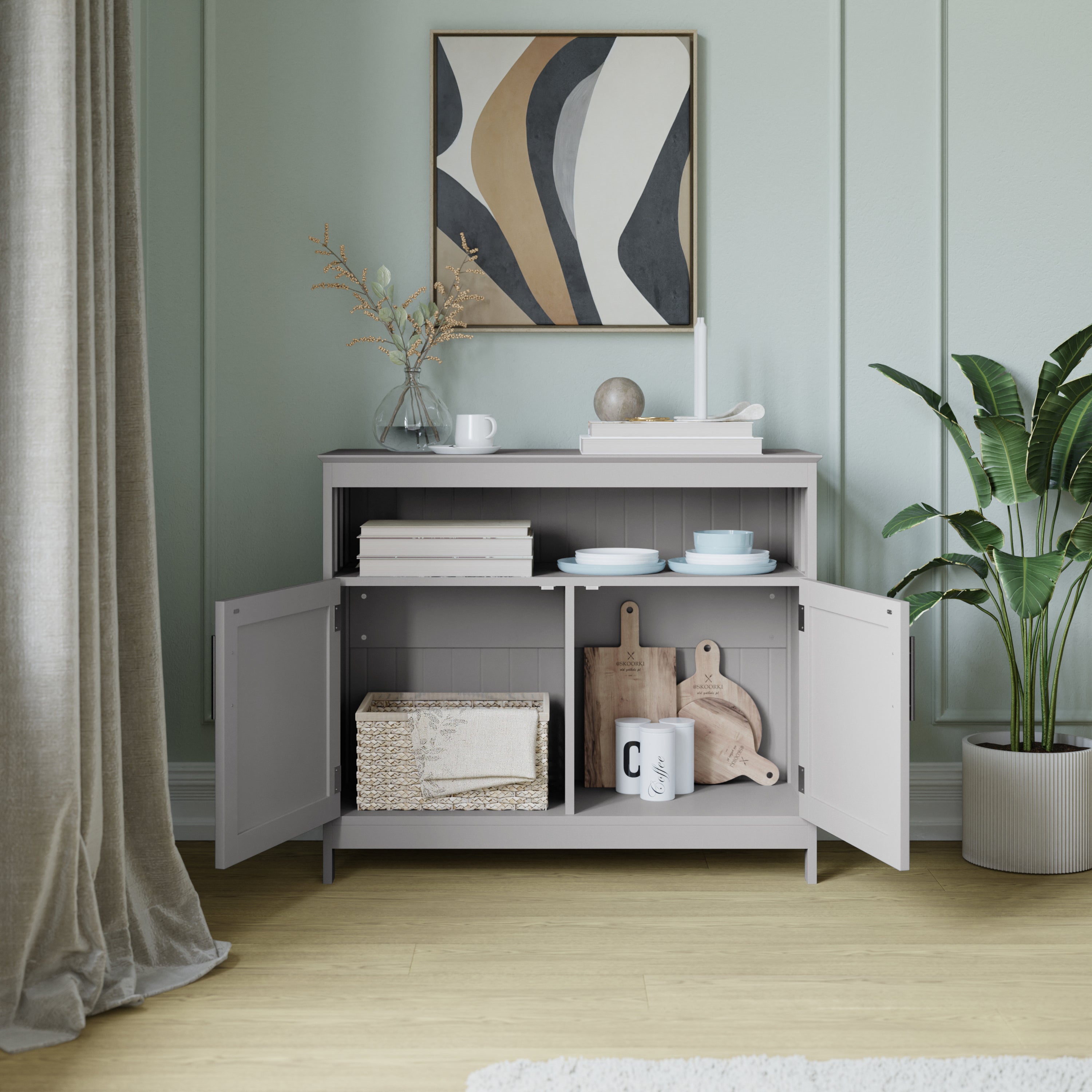 Mayfield Classic Buffet and Sideboard with Double Door Storage Cabinet and Open Storage Shelf