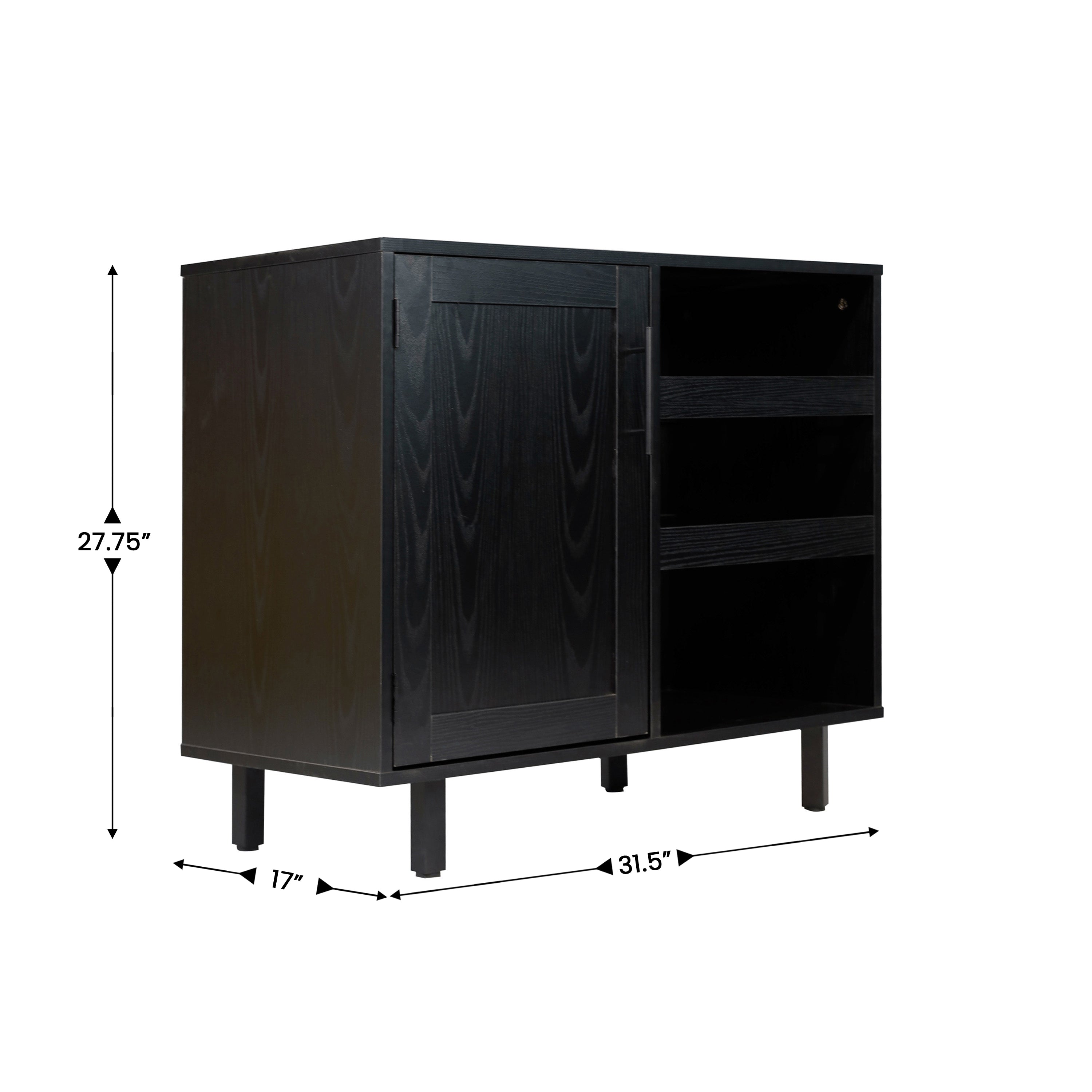 Elmont Classic Bar and Sideboard with Shaker Style Single Door Cabinet with Hanging Glass Storage and Open Bottle Shelves