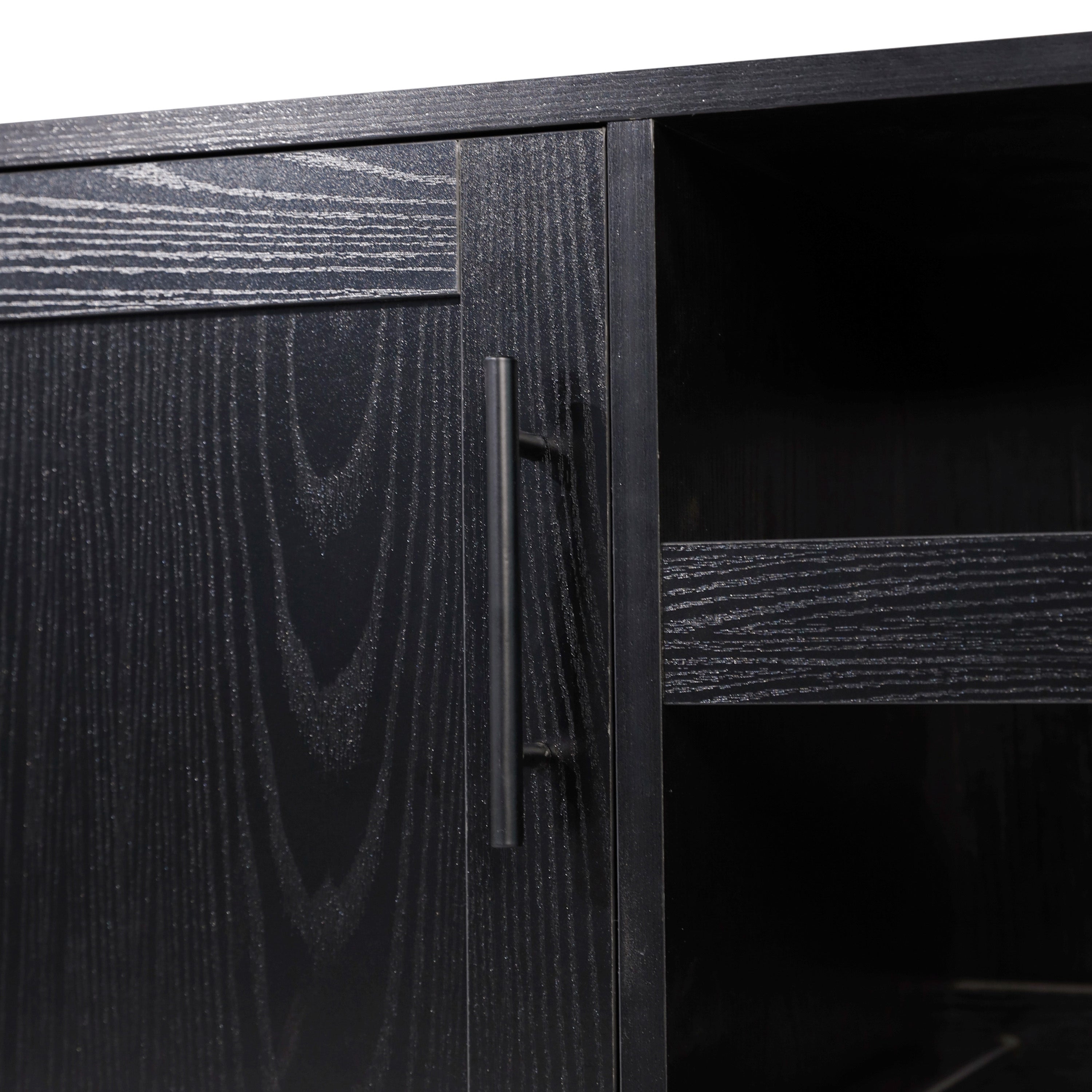 Elmont Classic Bar and Sideboard with Shaker Style Single Door Cabinet with Hanging Glass Storage and Open Bottle Shelves