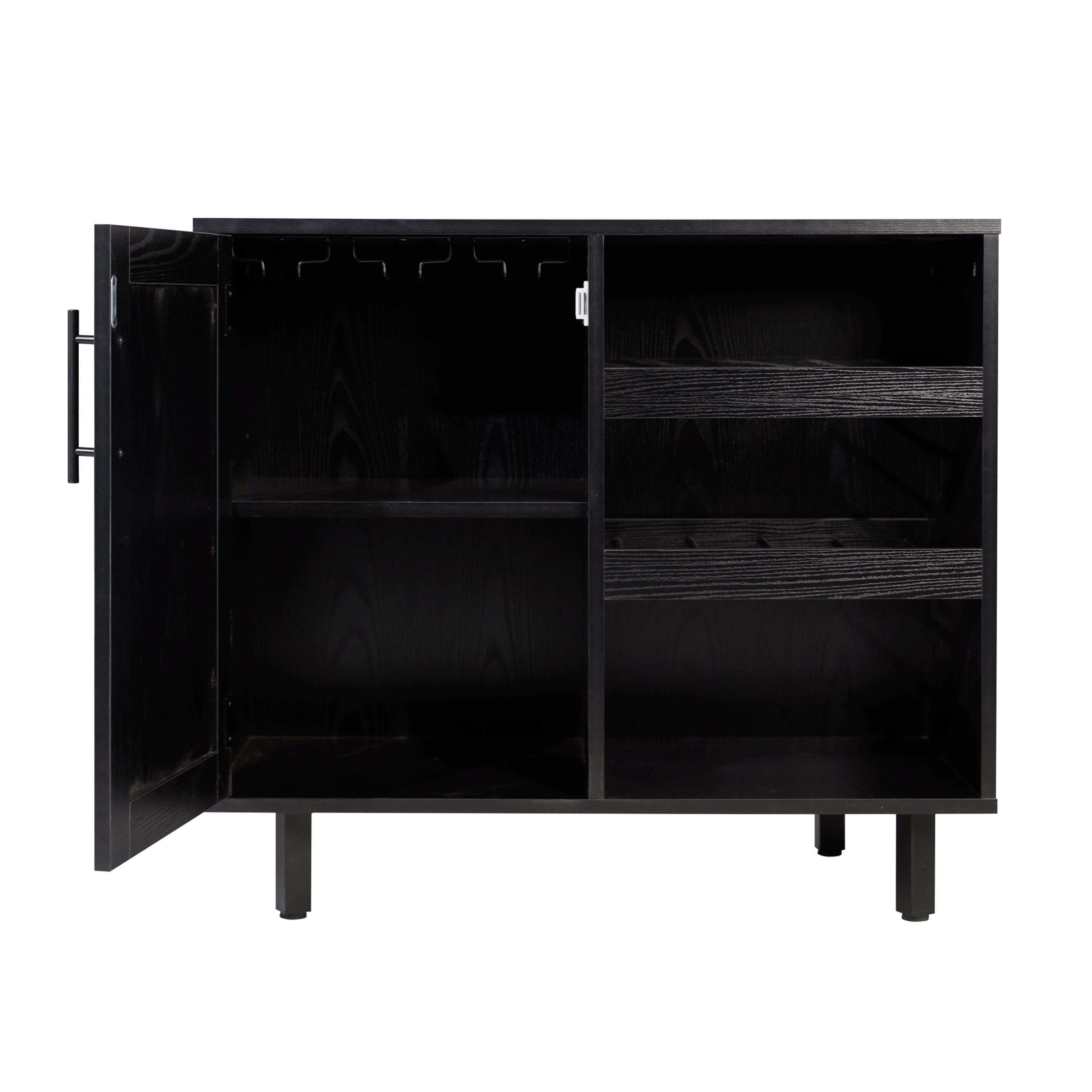 Elmont Classic Bar and Sideboard with Shaker Style Single Door Cabinet with Hanging Glass Storage and Open Bottle Shelves