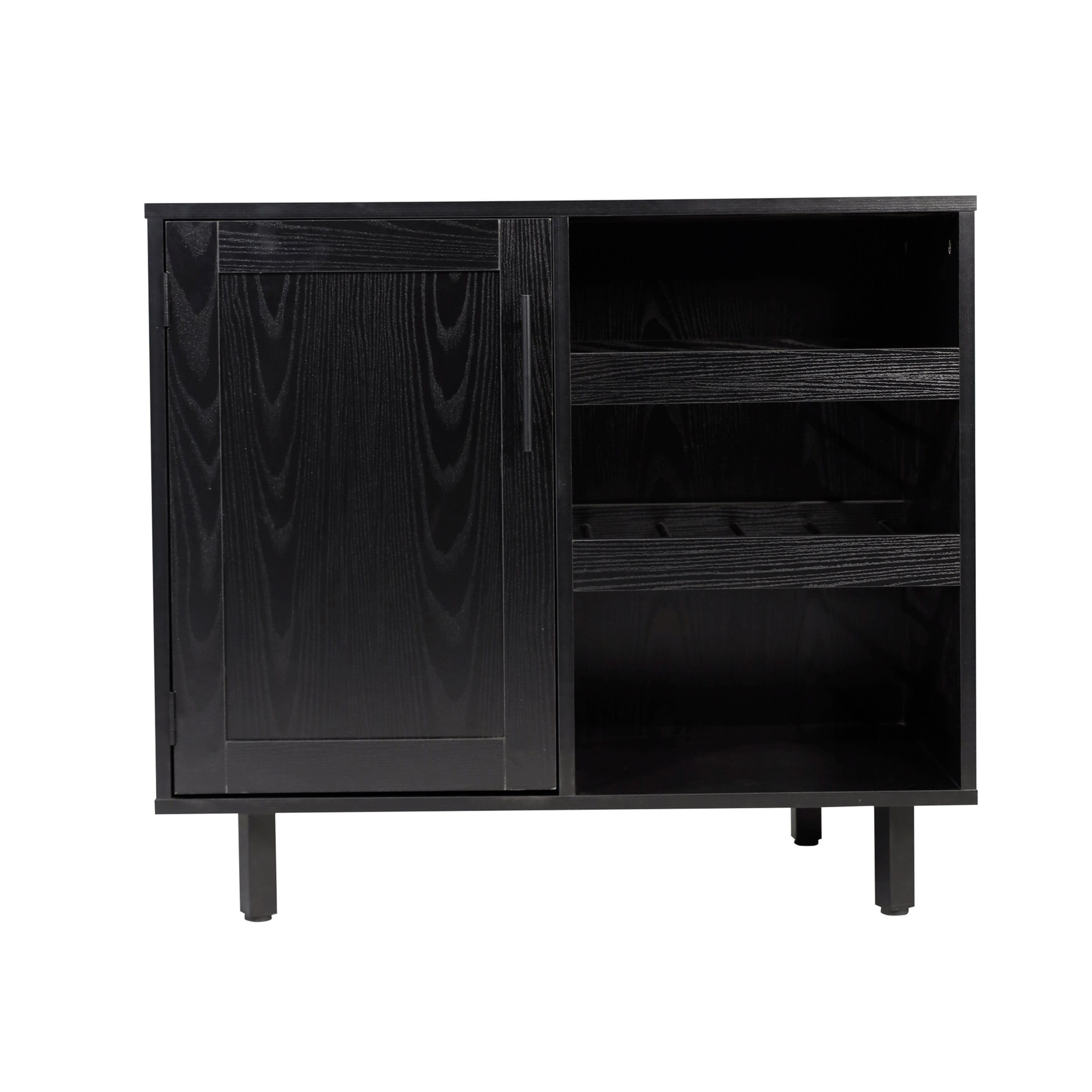 Elmont Classic Bar and Sideboard with Shaker Style Single Door Cabinet with Hanging Glass Storage and Open Bottle Shelves