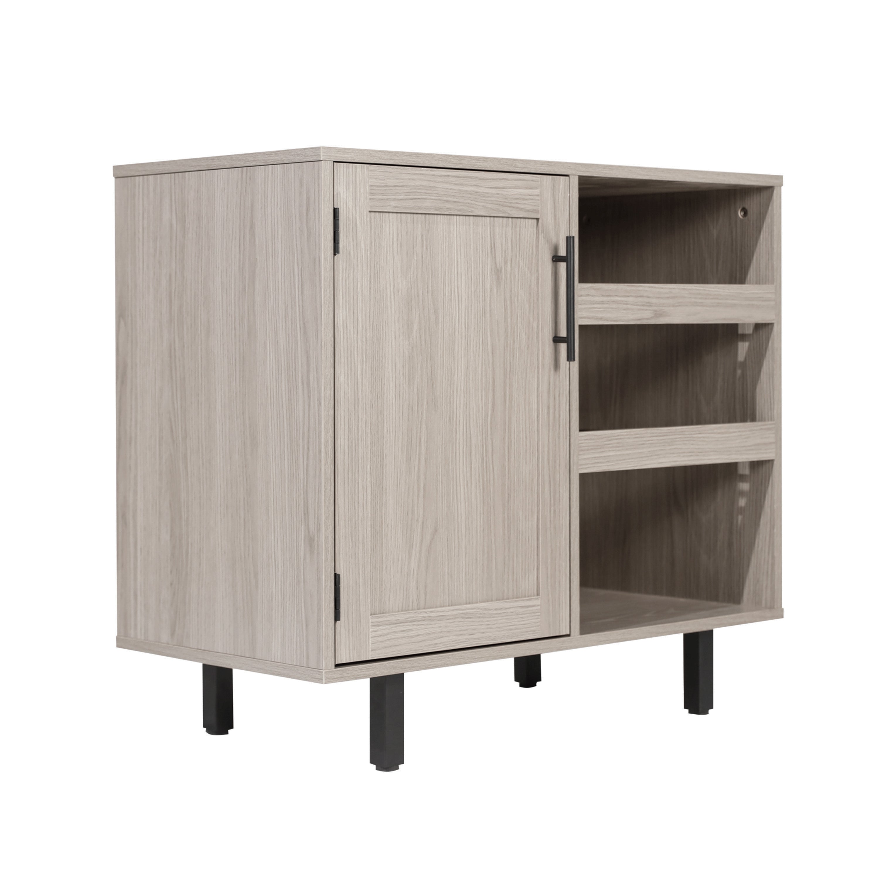 Elmont Classic Bar and Sideboard with Shaker Style Single Door Cabinet with Hanging Glass Storage and Open Bottle Shelves