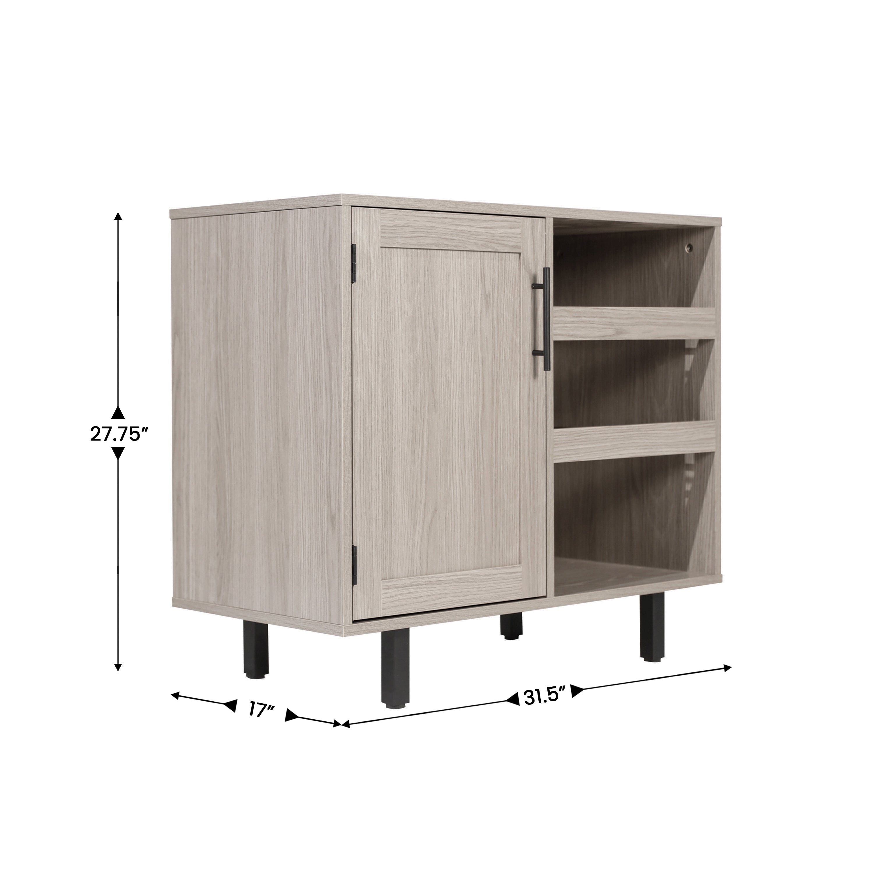 Elmont Classic Bar and Sideboard with Shaker Style Single Door Cabinet with Hanging Glass Storage and Open Bottle Shelves