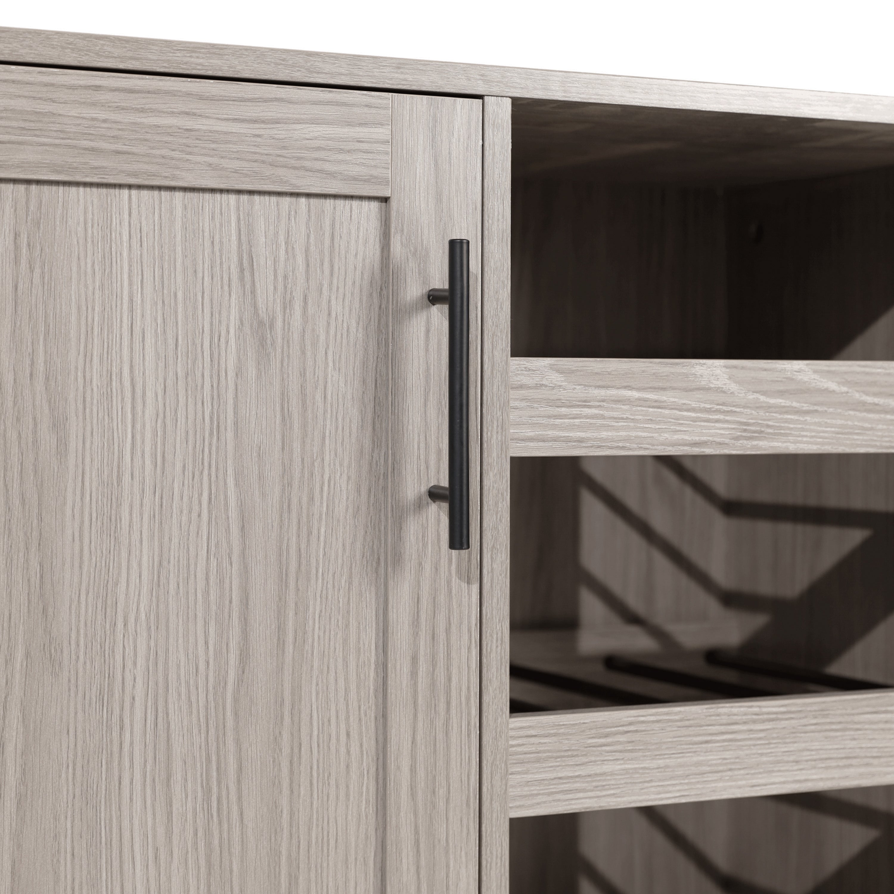 Elmont Classic Bar and Sideboard with Shaker Style Single Door Cabinet with Hanging Glass Storage and Open Bottle Shelves