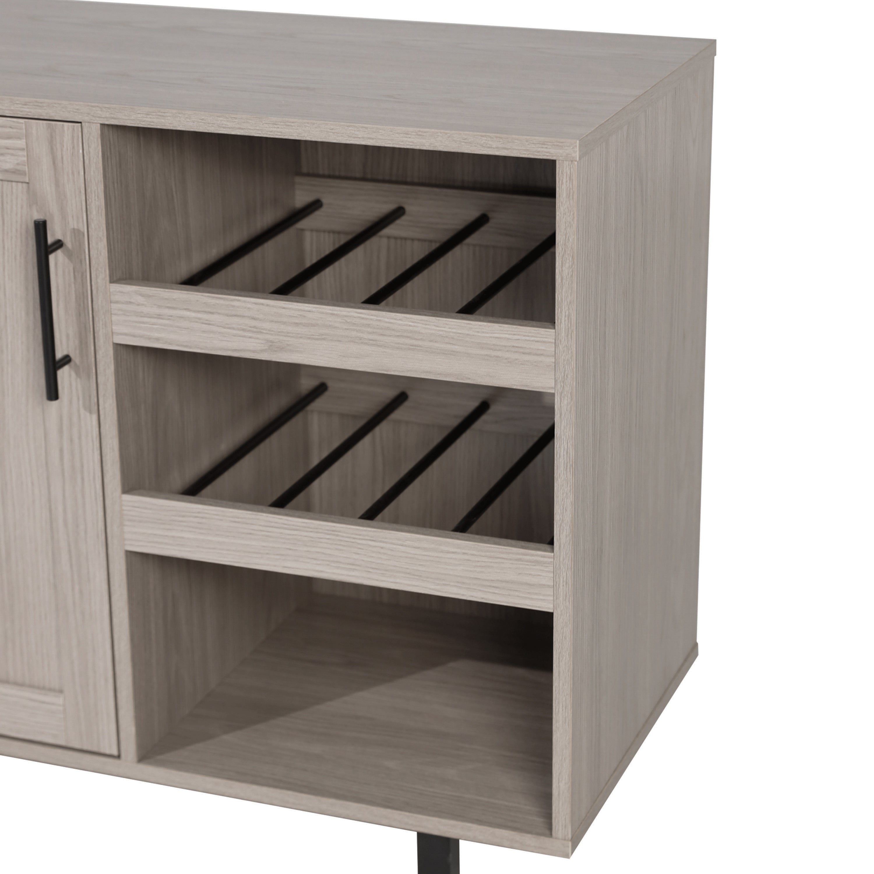 Elmont Classic Bar and Sideboard with Shaker Style Single Door Cabinet with Hanging Glass Storage and Open Bottle Shelves