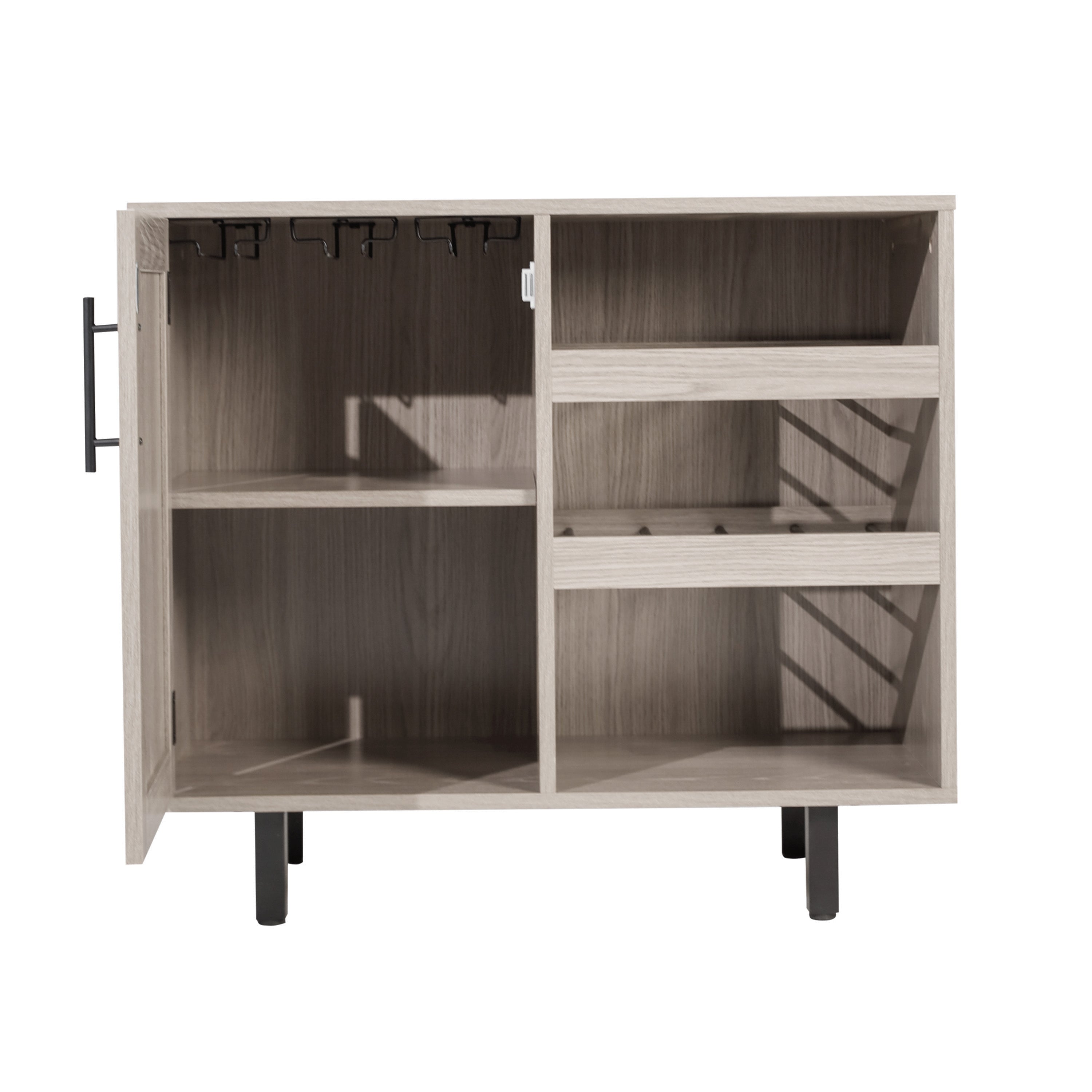 Elmont Classic Bar and Sideboard with Shaker Style Single Door Cabinet with Hanging Glass Storage and Open Bottle Shelves