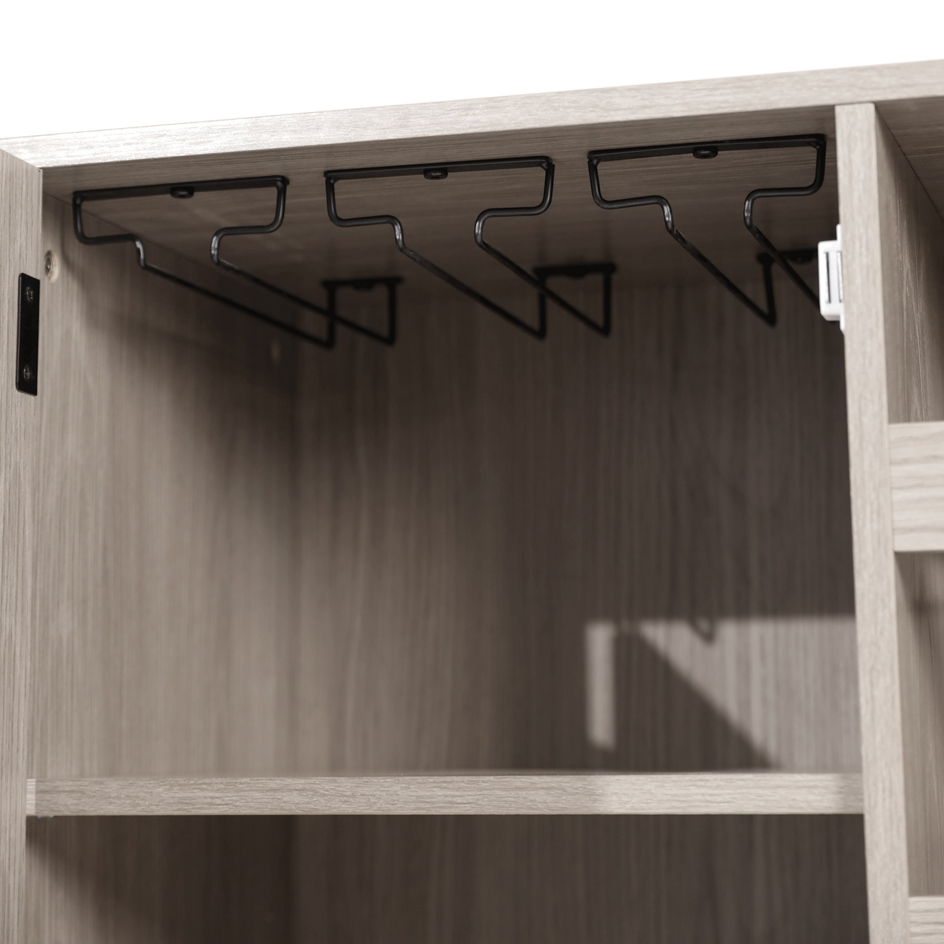 Elmont Classic Bar and Sideboard with Shaker Style Single Door Cabinet with Hanging Glass Storage and Open Bottle Shelves