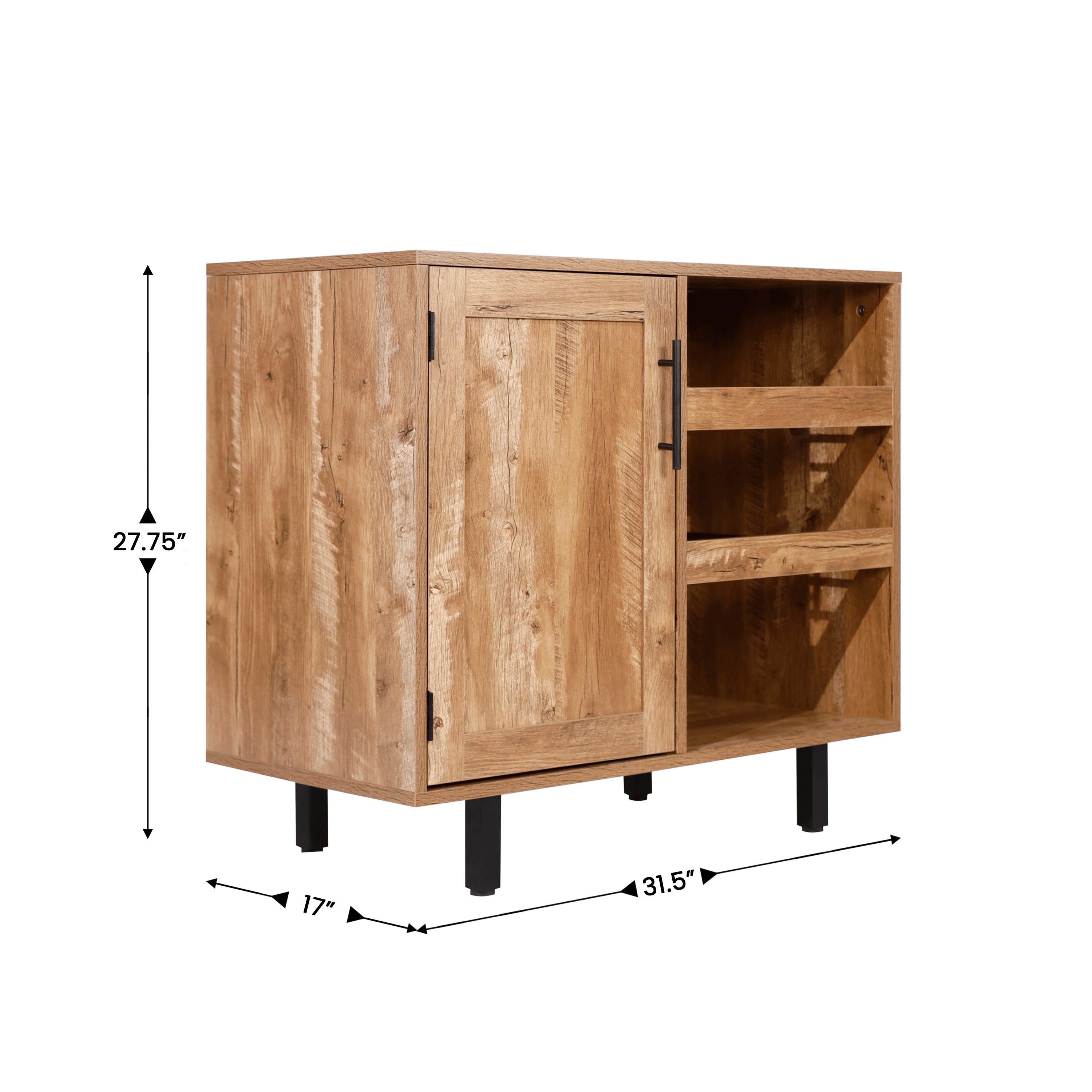 Elmont Classic Bar and Sideboard with Shaker Style Single Door Cabinet with Hanging Glass Storage and Open Bottle Shelves