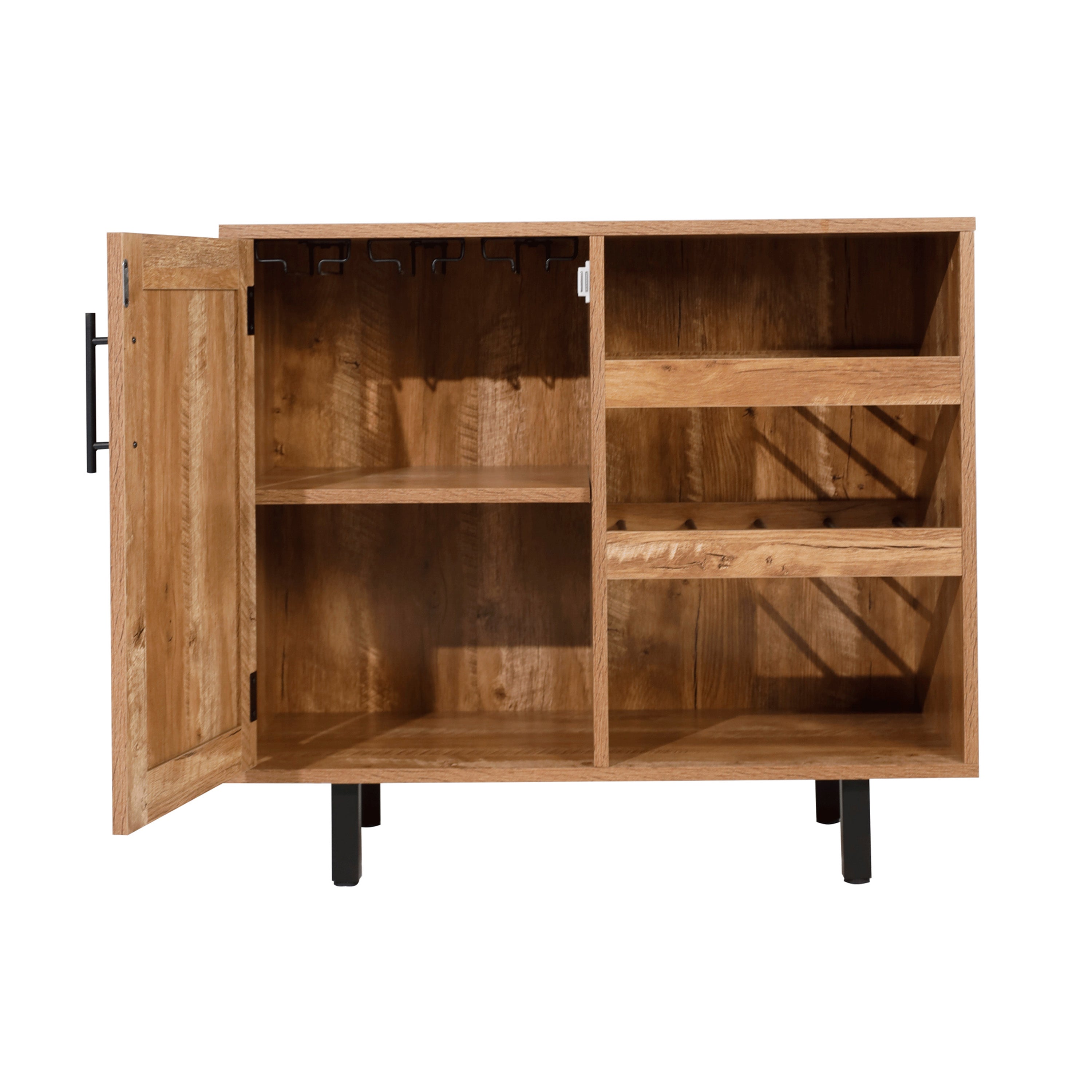 Elmont Classic Bar and Sideboard with Shaker Style Single Door Cabinet with Hanging Glass Storage and Open Bottle Shelves