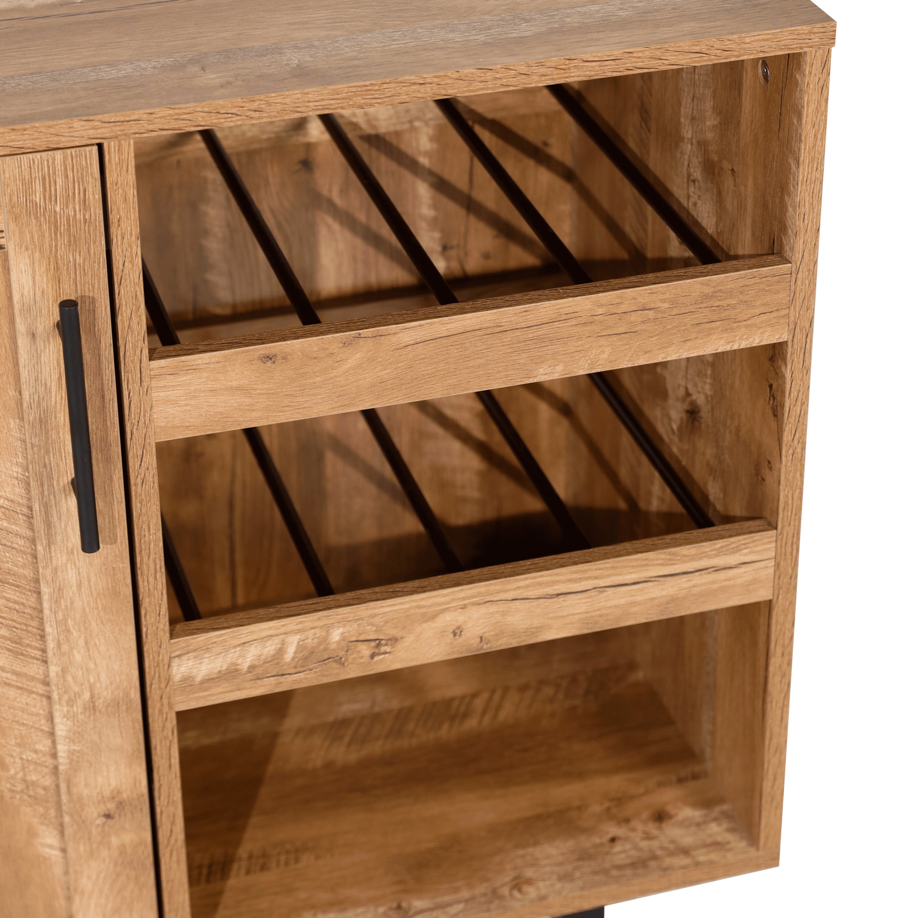 Elmont Classic Bar and Sideboard with Shaker Style Single Door Cabinet with Hanging Glass Storage and Open Bottle Shelves