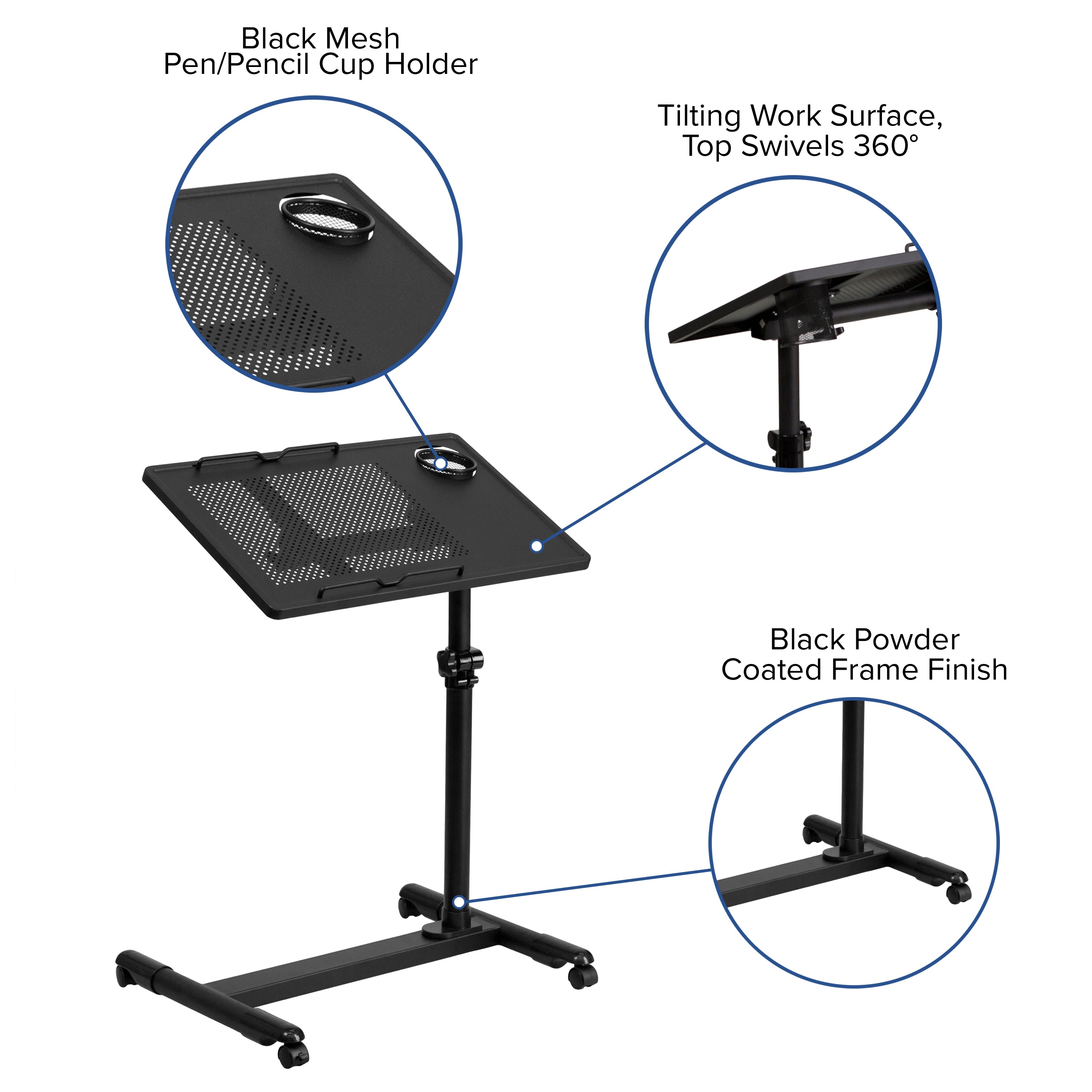 Adjustable Height Steel Mobile Computer Desk