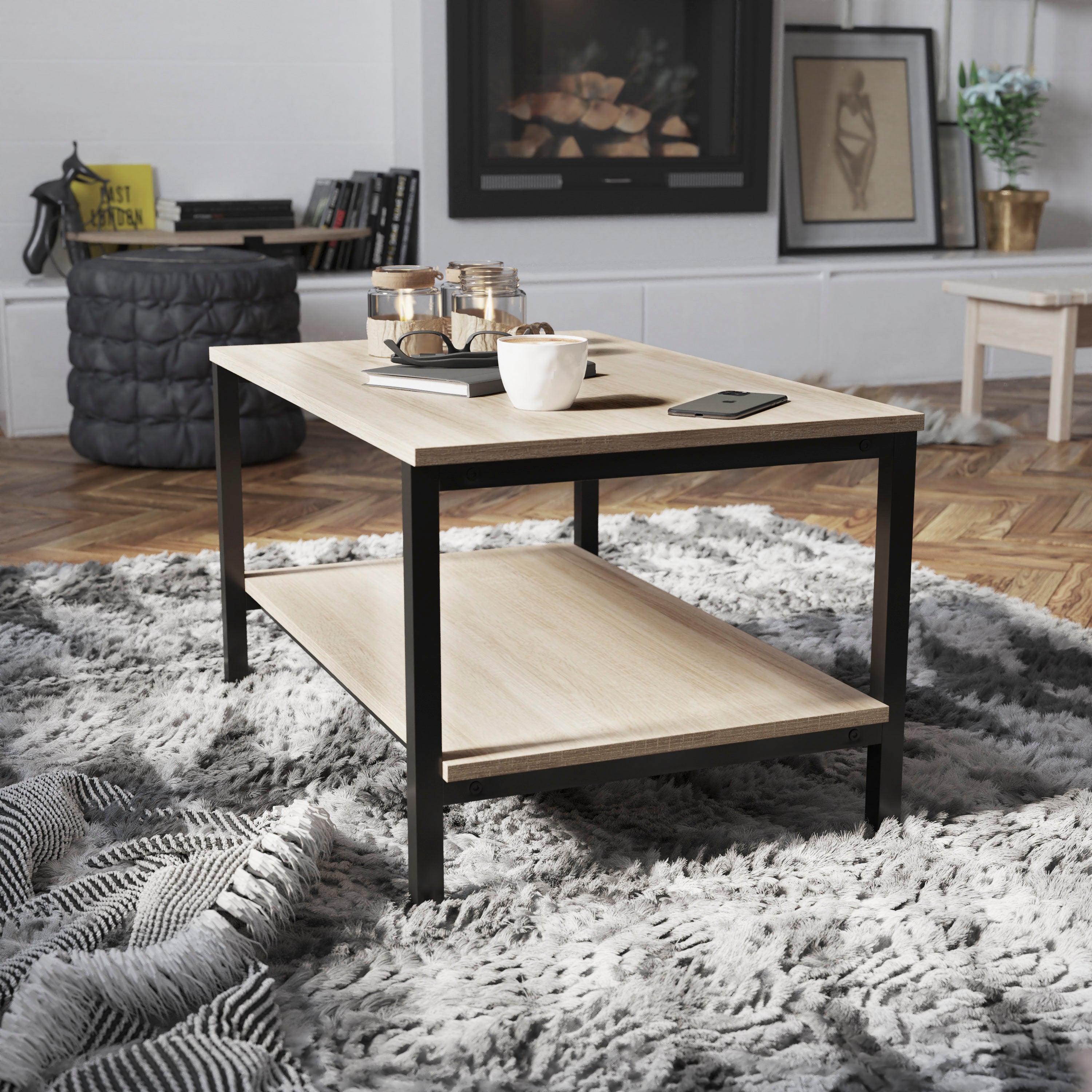 Finley Modern Industrial 2 Tier Coffee Table