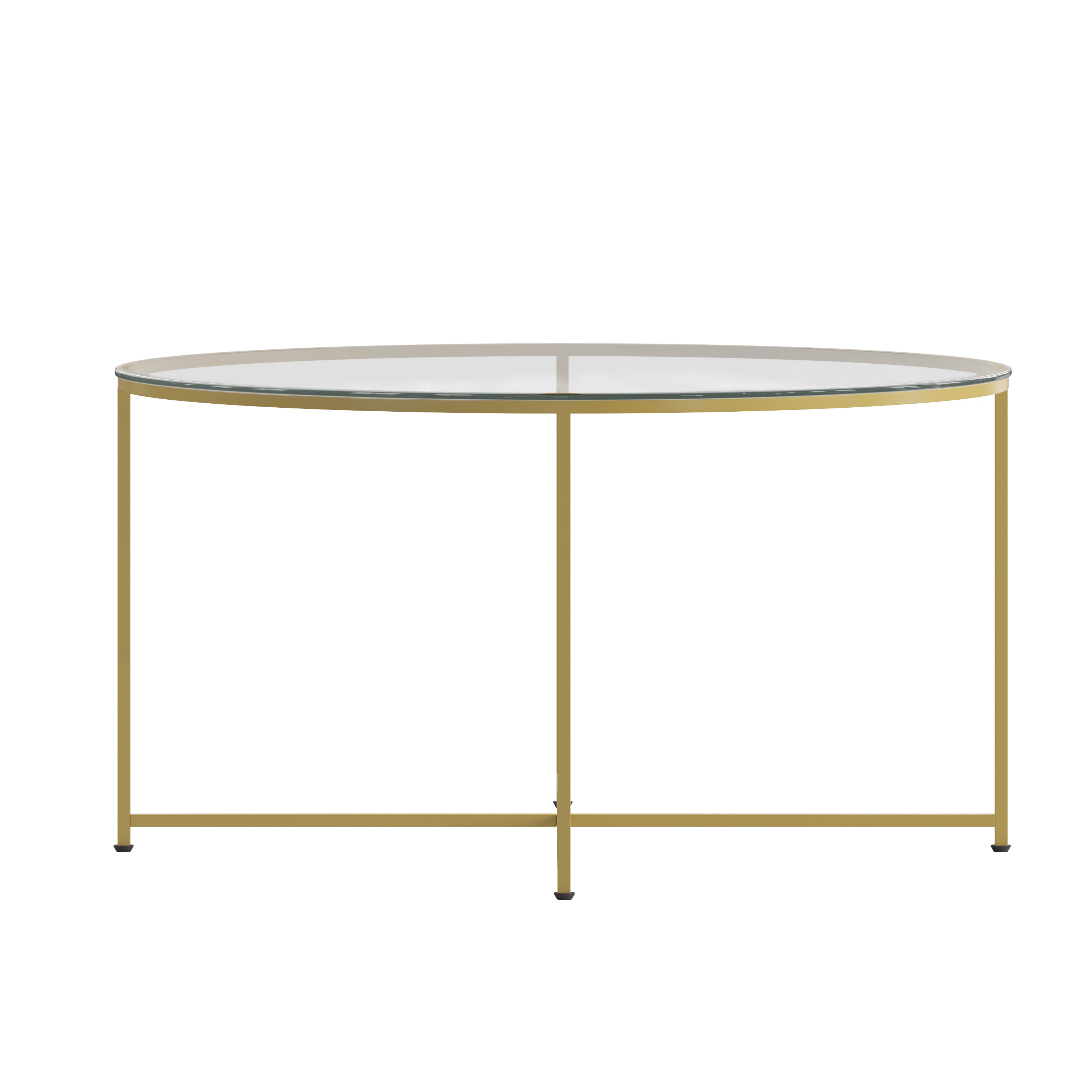 Greenwich Collection Coffee Table - Modern Glass Accent Table with Crisscross Frame