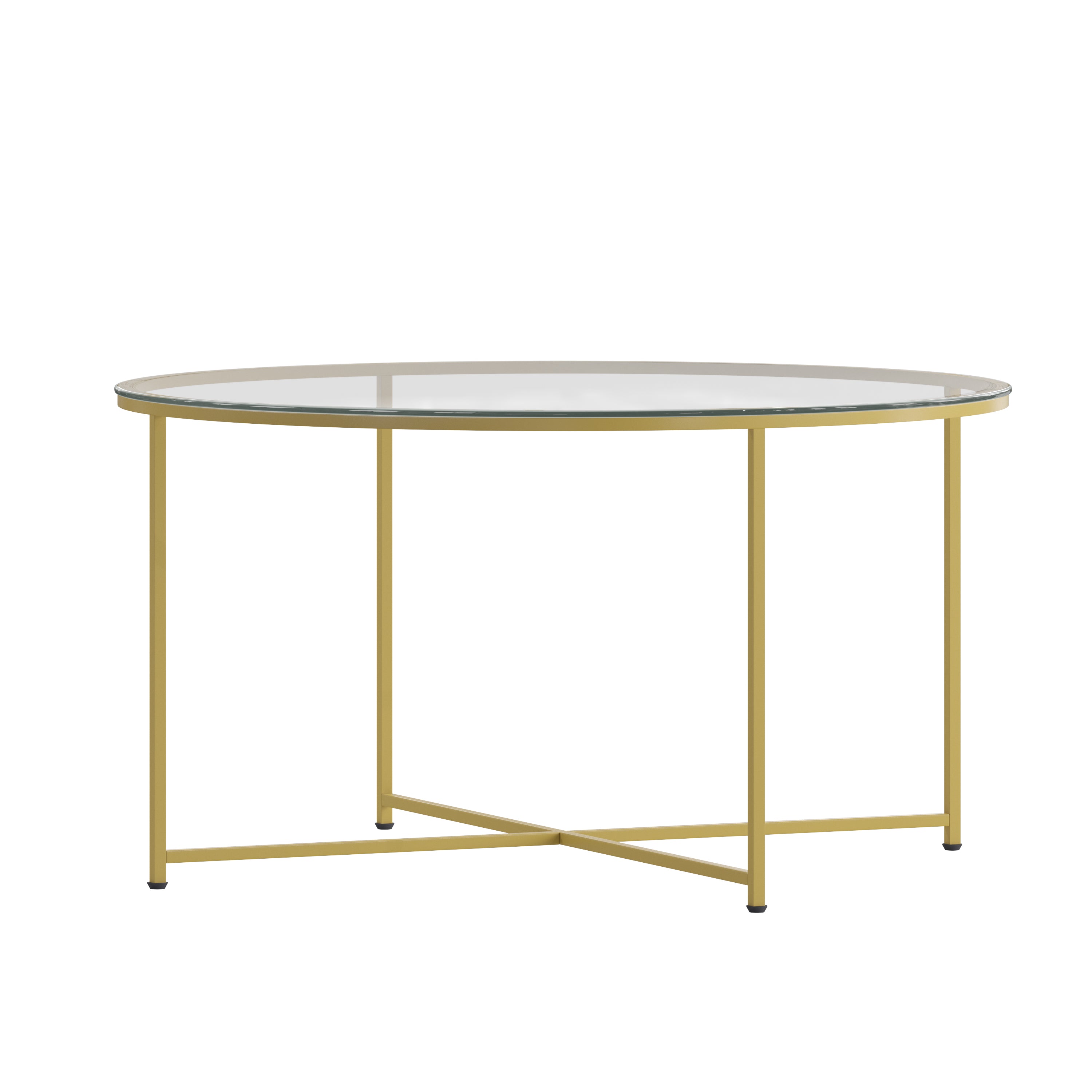 Greenwich Collection Coffee Table - Modern Glass Accent Table with Crisscross Frame
