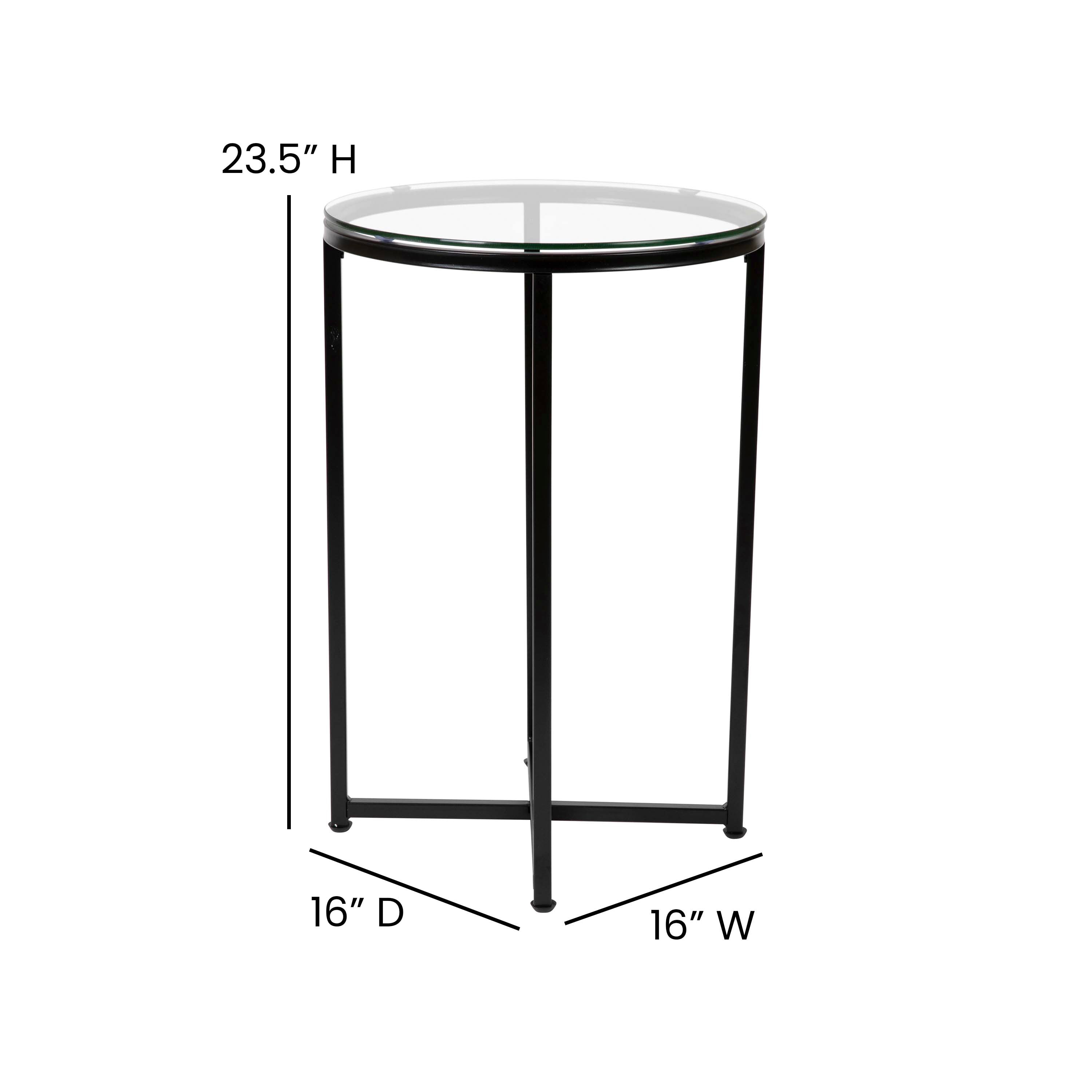 Greenwich Collection End Table - Modern Glass Accent Table with Crisscross Frame