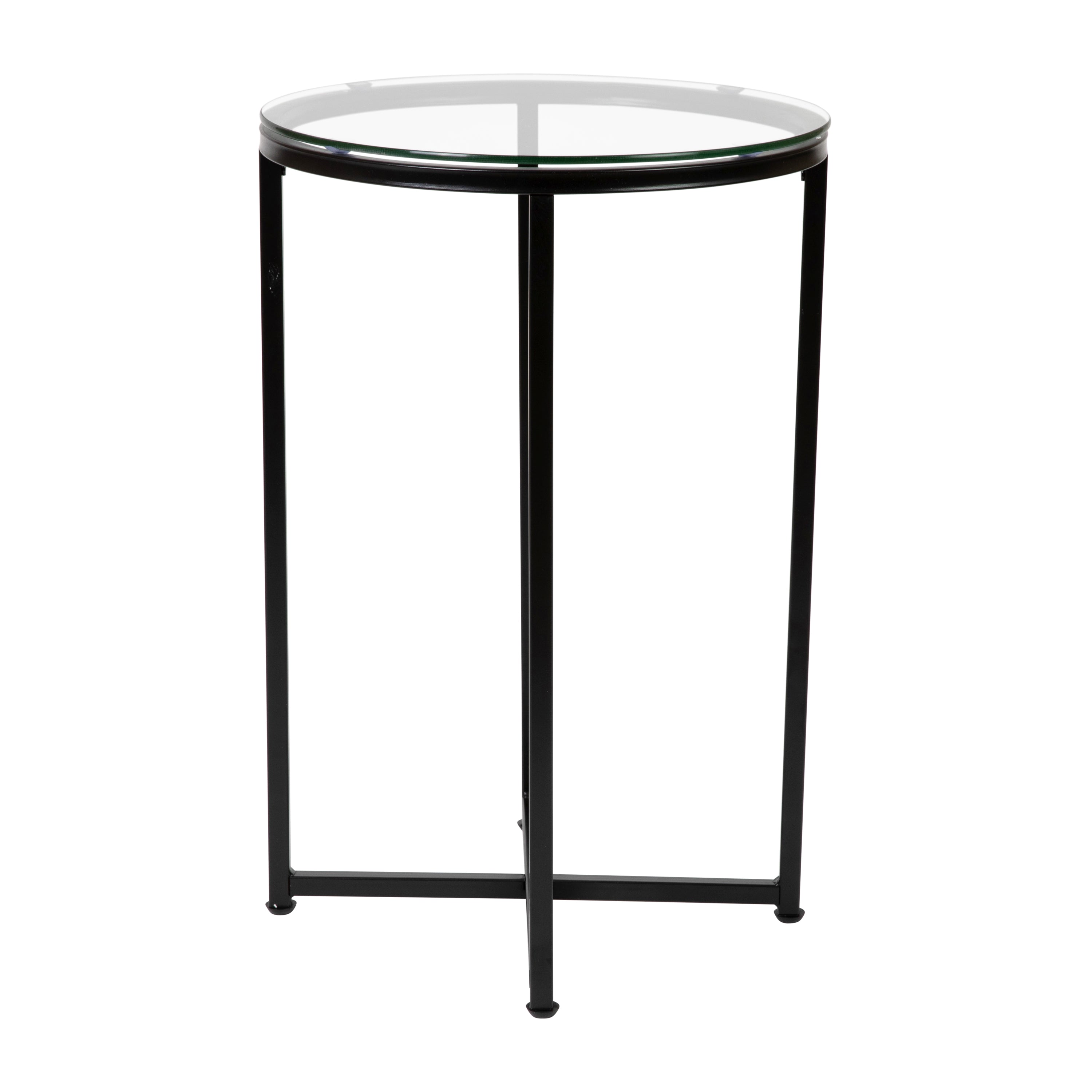 Greenwich Collection End Table - Modern Glass Accent Table with Crisscross Frame-End Table-Flash Furniture-Wall2Wall Furnishings