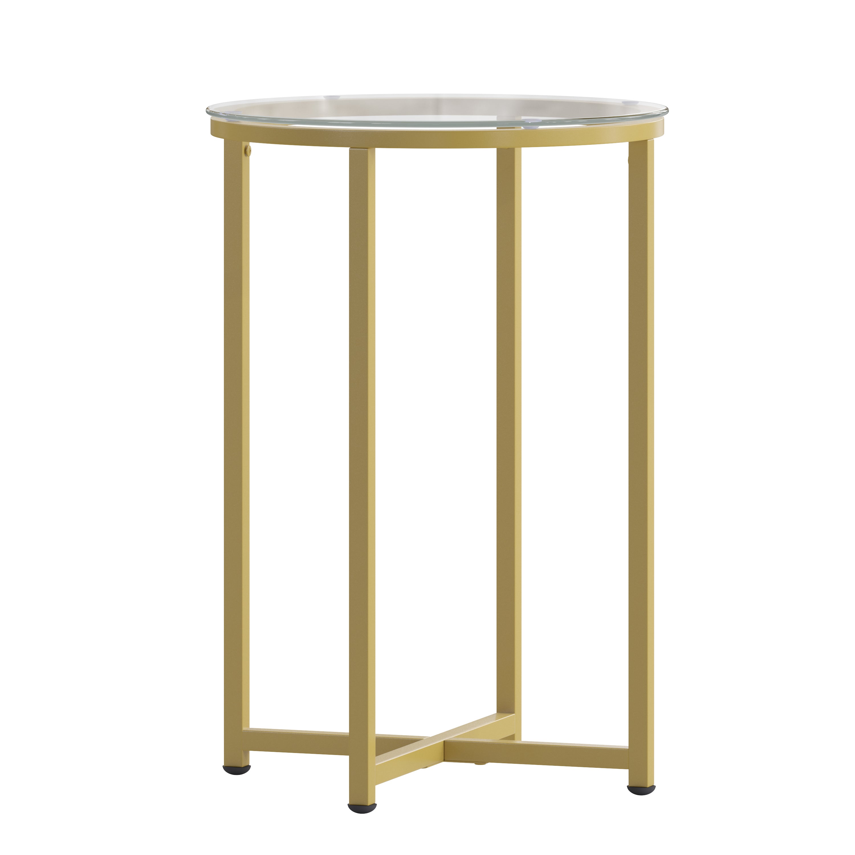 Greenwich Collection End Table - Modern Glass Accent Table with Crisscross Frame