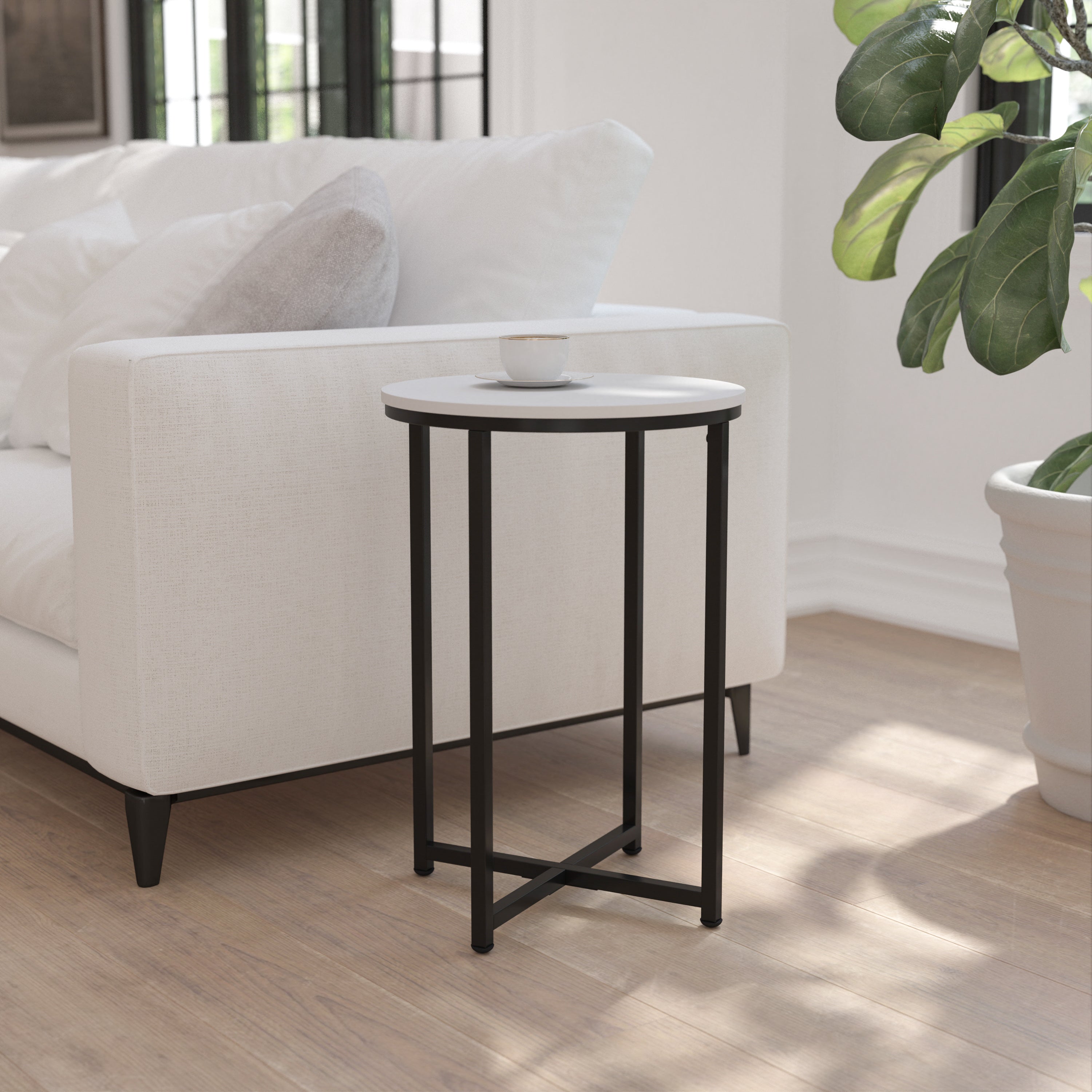 Hampstead Collection End Table - Modern Laminate Accent Table with Crisscross Frame