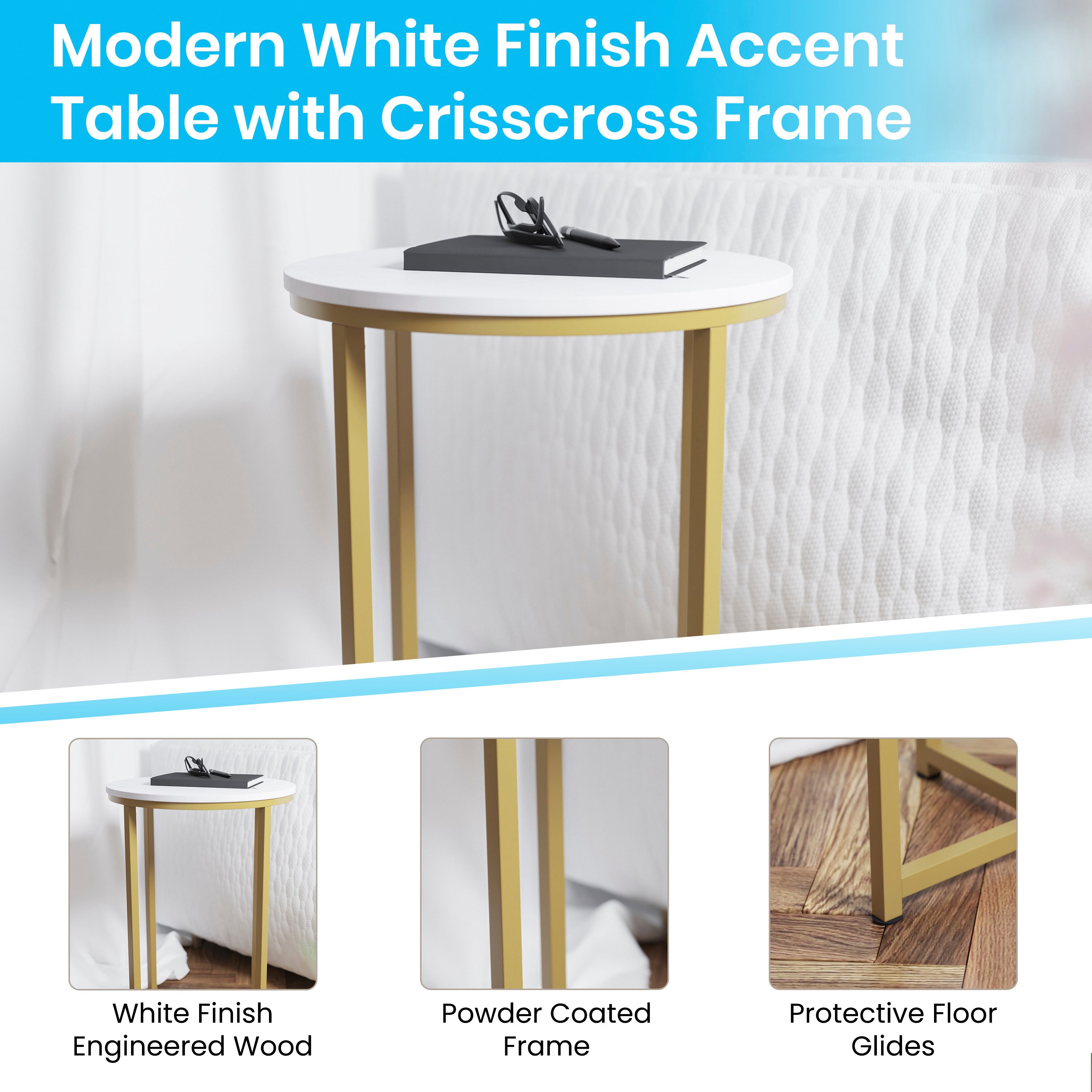 Hampstead Collection End Table - Modern Laminate Accent Table with Crisscross Frame