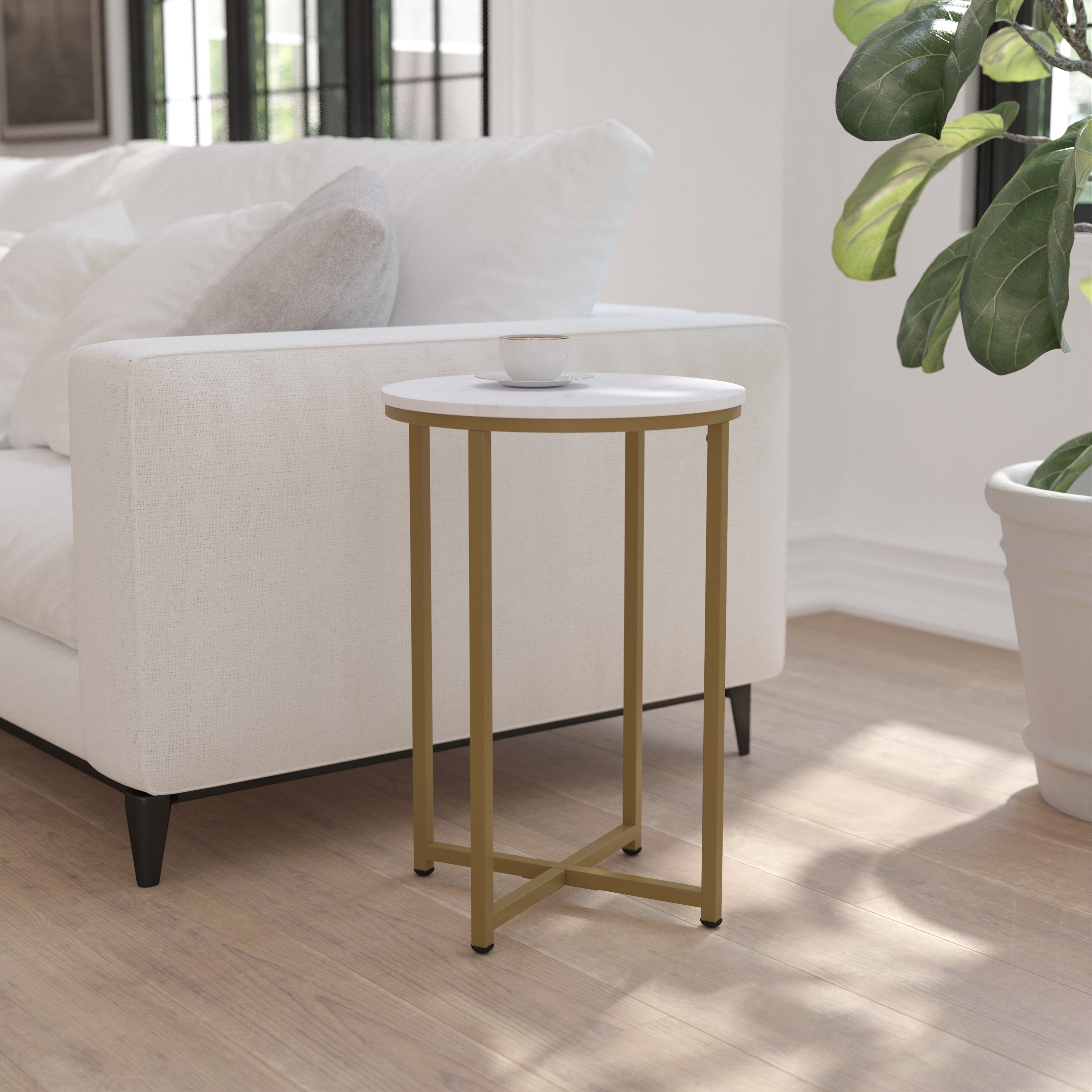 Hampstead Collection End Table - Modern Laminate Accent Table with Crisscross Frame