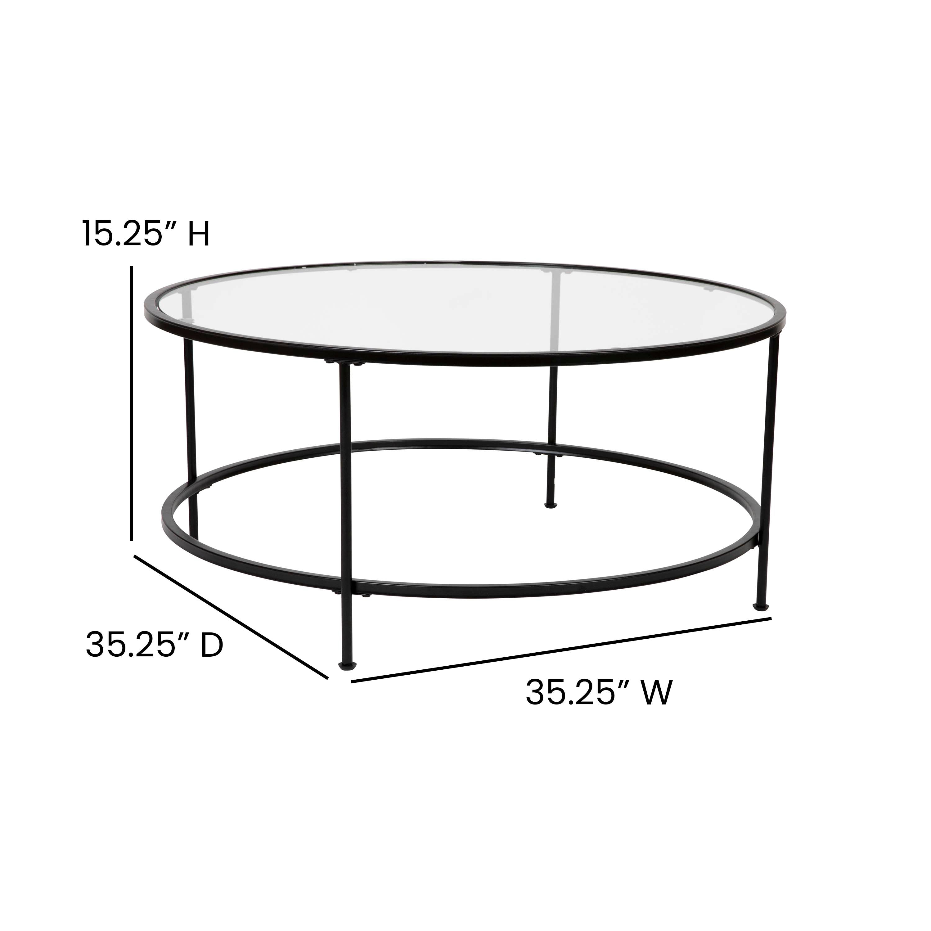 Astoria Collection Round Coffee Table - Modern Glass Coffee Table with Metal Frame