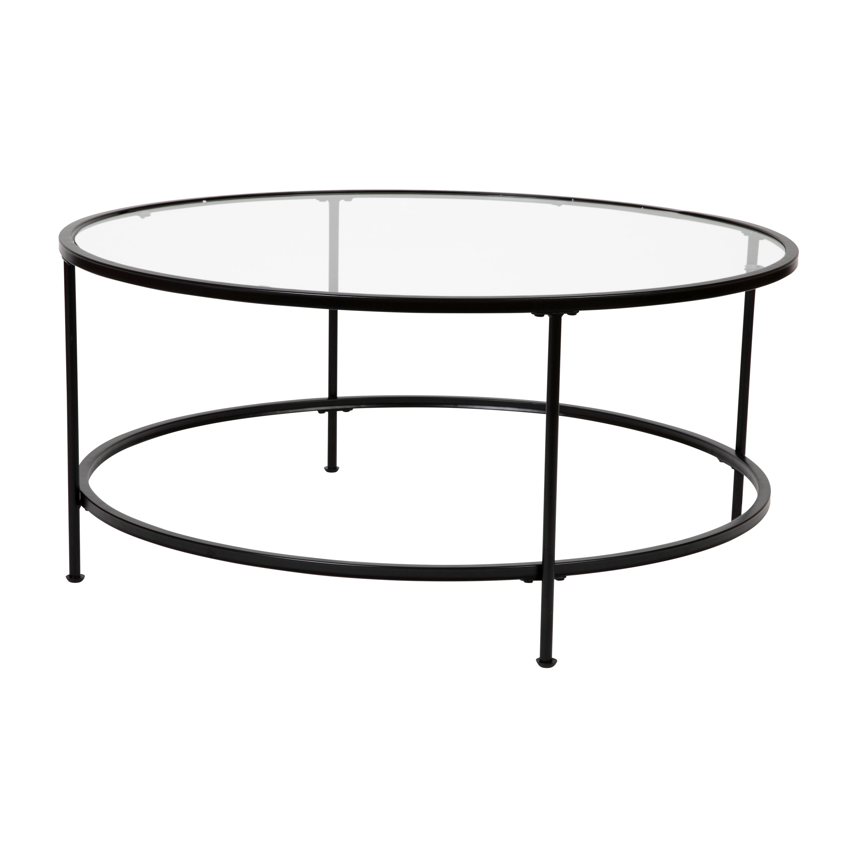 Astoria Collection Round Coffee Table - Modern Glass Coffee Table with Metal Frame